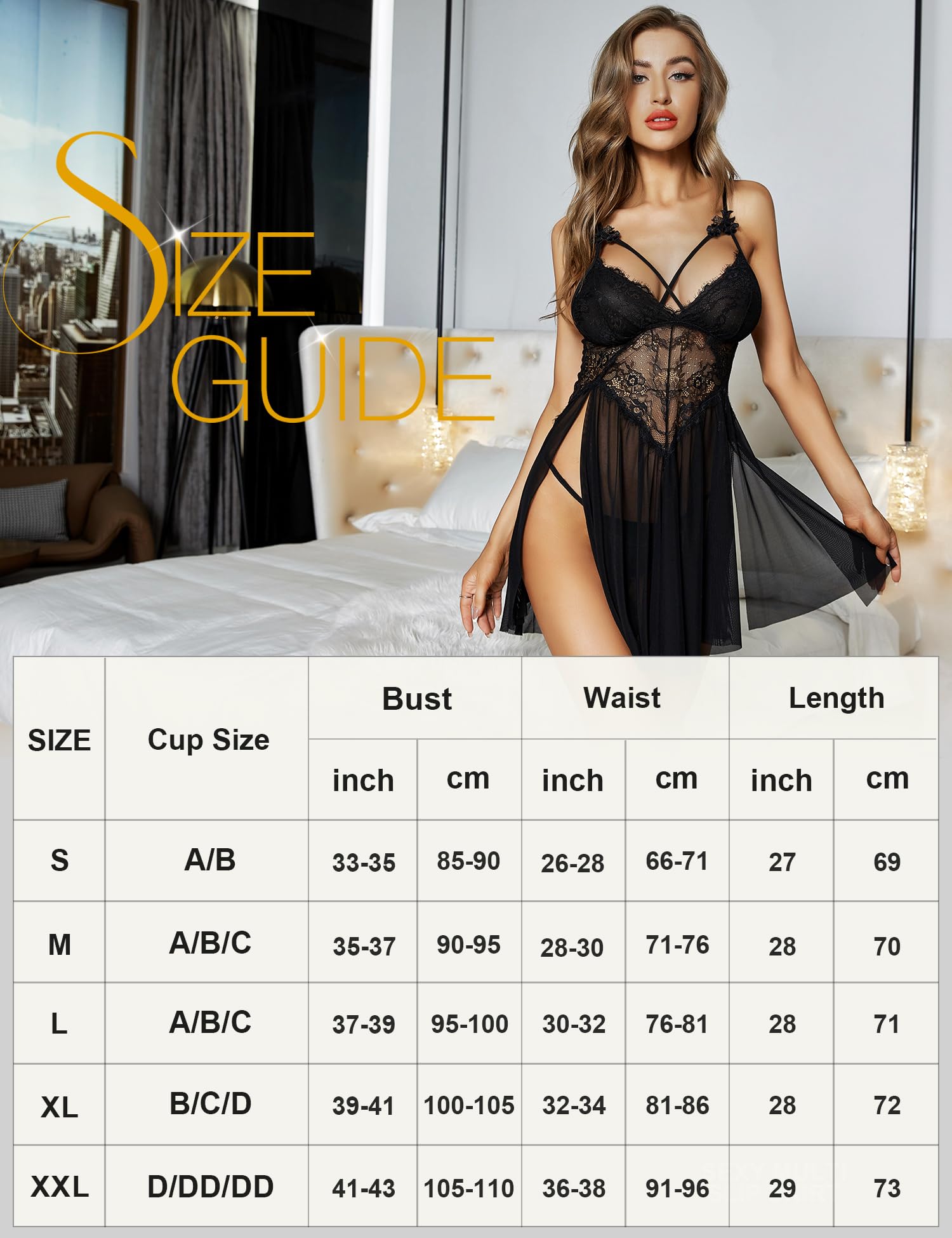 RSLOVE Babydoll Donna Sexy Camicia da Notte in Pizzo Mini Abito