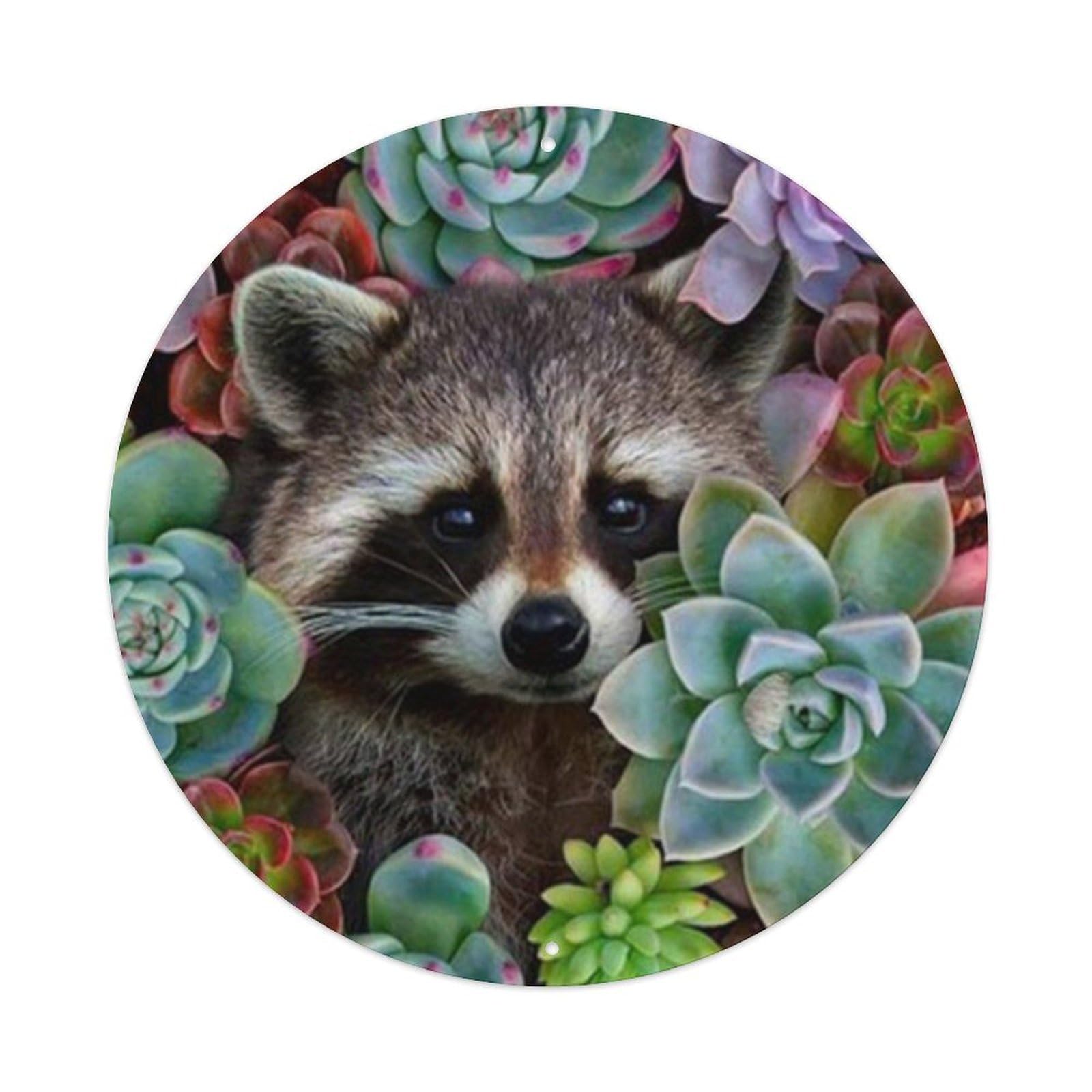 Animals Artwork Raccoon in The Flowers Vintage Metal Tin Sign Plaque Wall Decor for Cafe, Club Bar, Office, Garden Metal Poster 8x8Inch