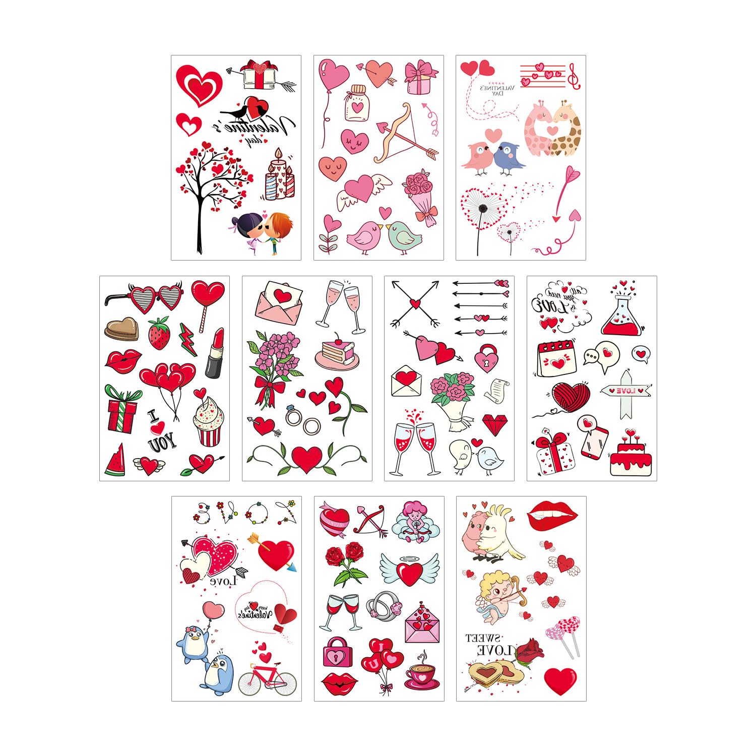 Luckious Valentine's Day Temporary Tattoos, 10 Sheets of Love-themed Face and Body Stickers for Girls Adults, Teens