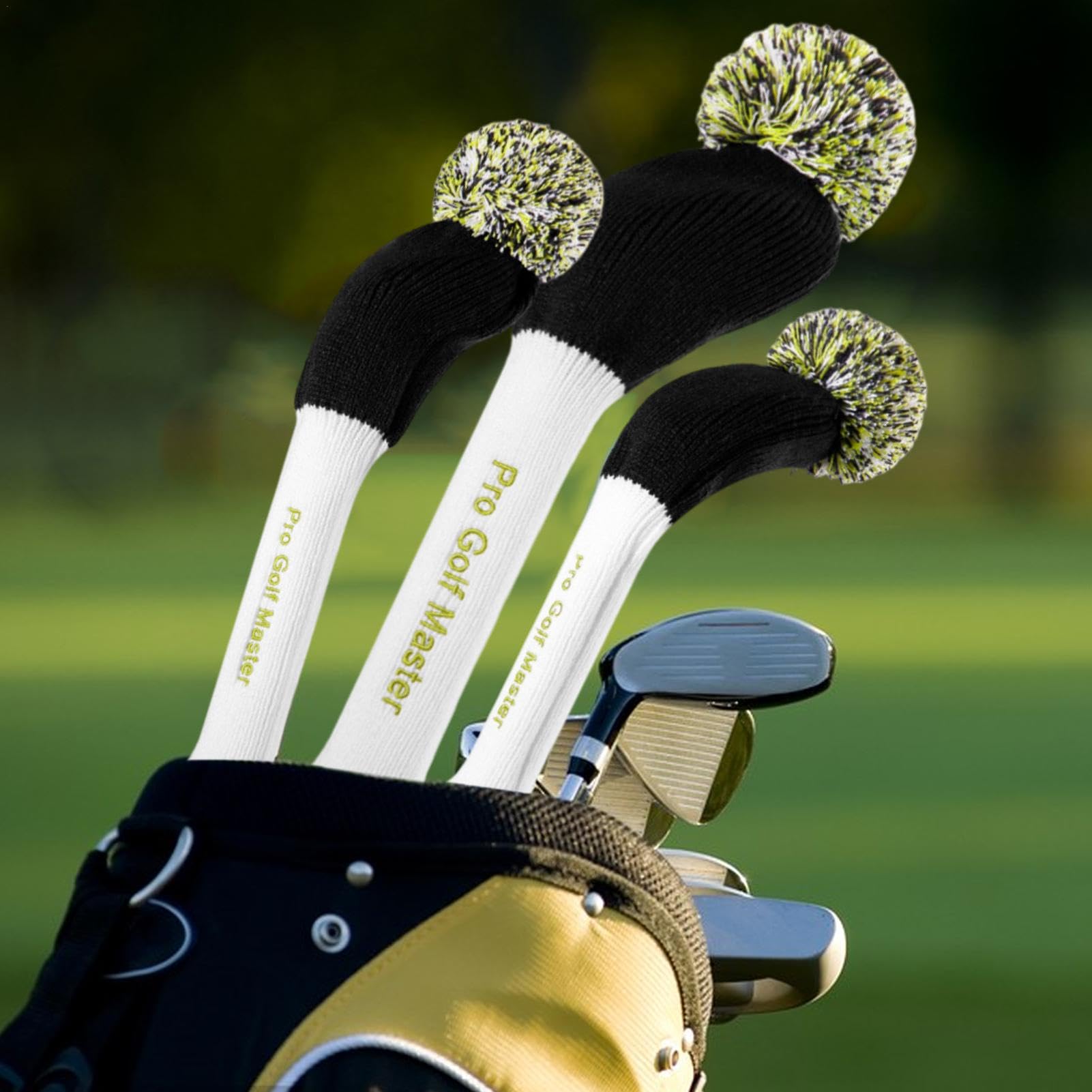 Housses de tête de golf tricotées en bois, housses de club de golf, housses de club de golf douces en tricot 3 couvre-têtes de club de golf à long cou pour les amateurs de golf, la famille, les amis,
