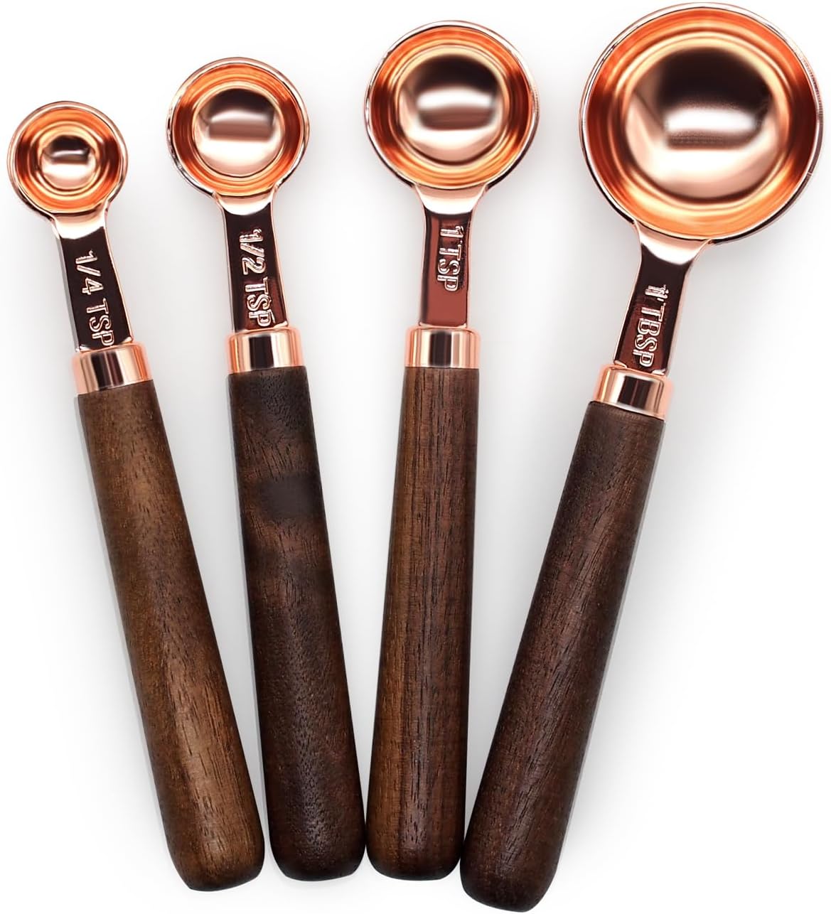Gold Measuring Cups and Spoons Set with Wood Handles, Premium Stainless Steel Measuring Spoons and Measuring Cups Set, For Cooking and Baking in the Kitchen-Rose Gold-4Spoons Gold Measuring Cups and Spoons Set with Wood Handles, Premium Stainless Steel Measuring Spoons and Measuring Cups Set, For Cooking and Baking in the Kitchen-Rose Gold-4Spoons