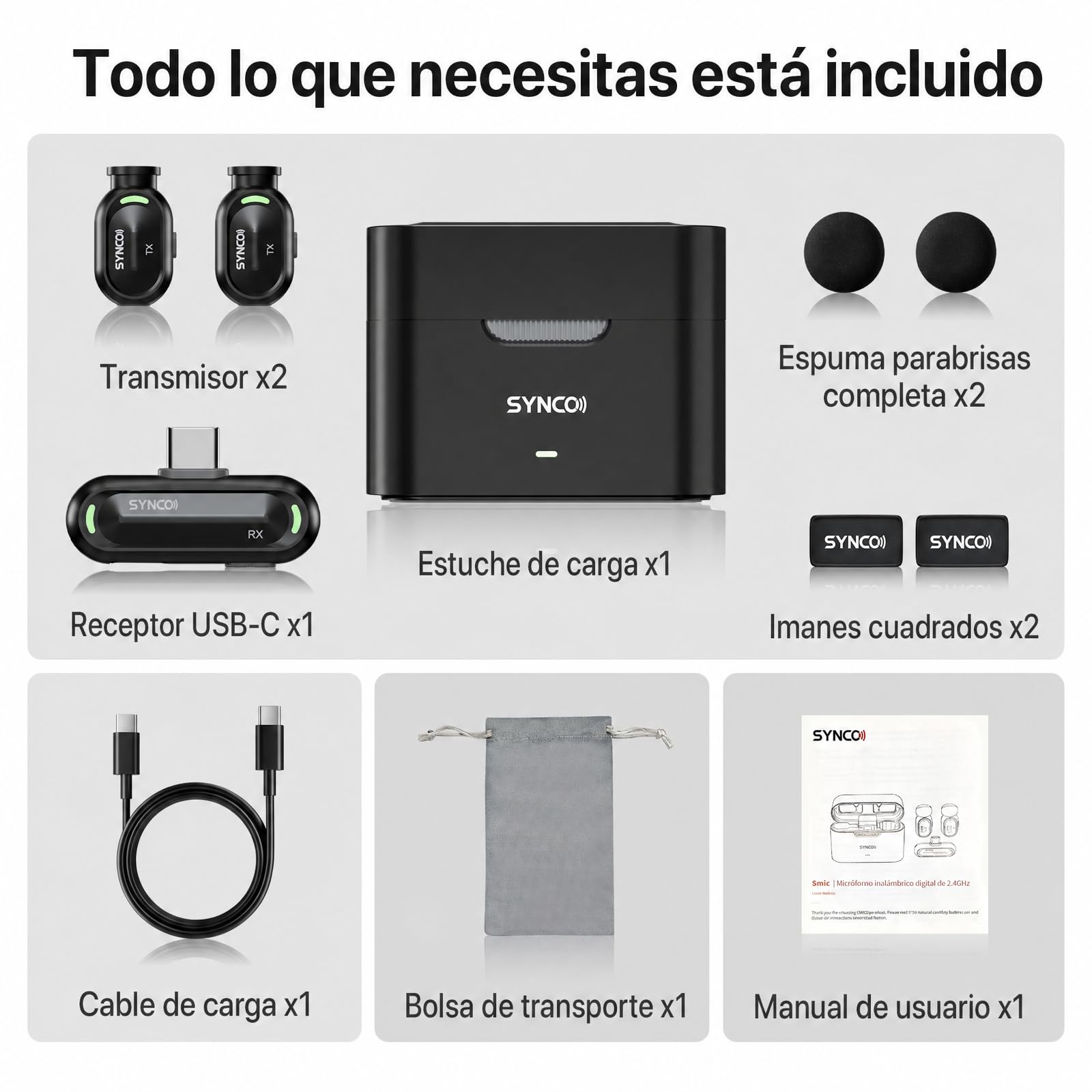 SYNCO SMICT Micrófono de Solapa Inalámbrico IA para Android | App AI Bluetooth, Traducción en Tiempo Real, Reducción de Ruido, 2 Micrófonos USB-C para Vlog y Streaming
