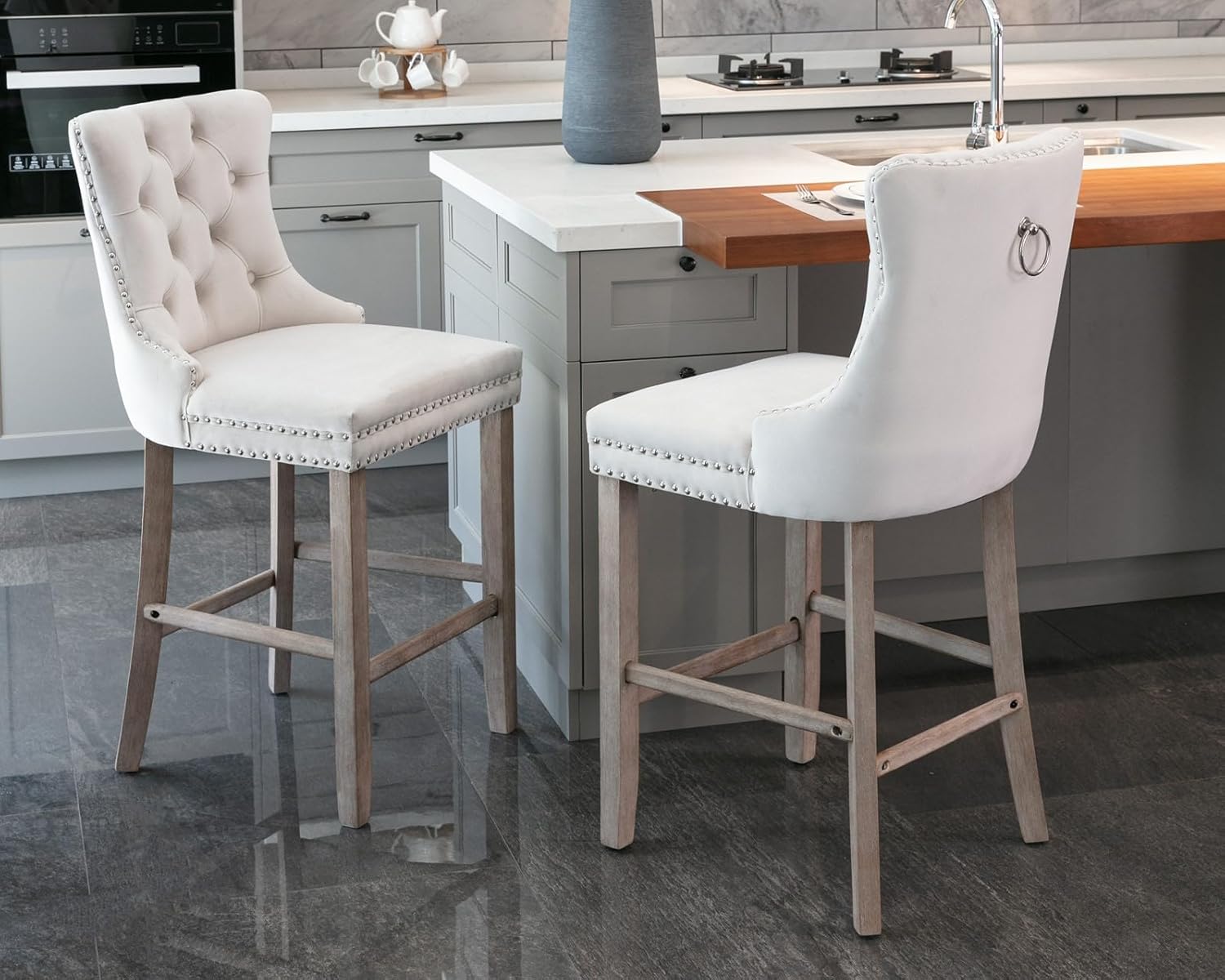 LKTART 27'' Counter Height Bar Stools Set of 2 Velvet