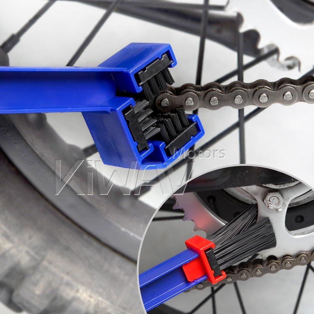 KiWAV Motorcycle Chain Scrubber Cleaning 3 Way Brush Blue compatible for Motorcycle Bicycle