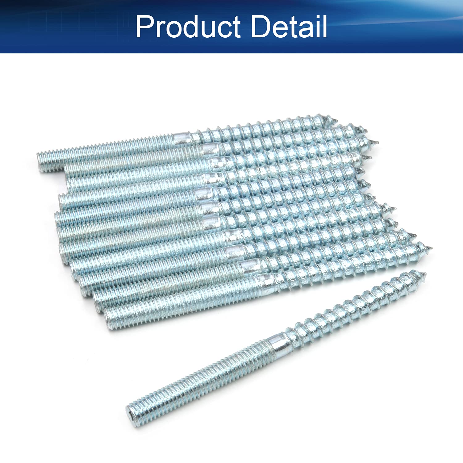 M6x80mm Zinc Plated Carbon Steel Double Headed Hanger Bolts 3.15 inch Length Self Tapping Screw for Furniture Installation Silver Blue Tone 12Pcs