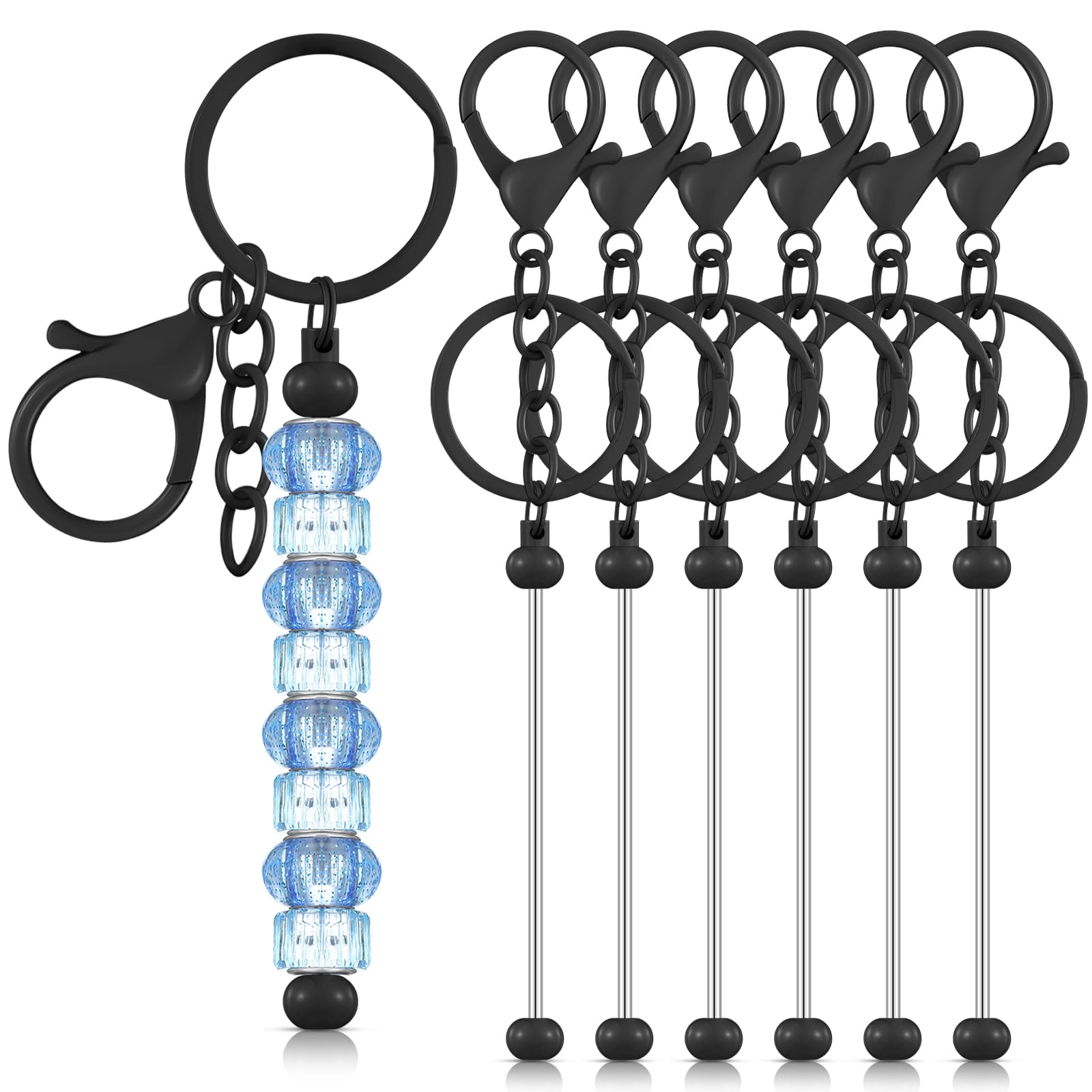 Huwena 6 Pcs Beadable Keychain Bars Blanks Bead Keychain Metal for Pendant DIY Crafts Jewelry Making Gift