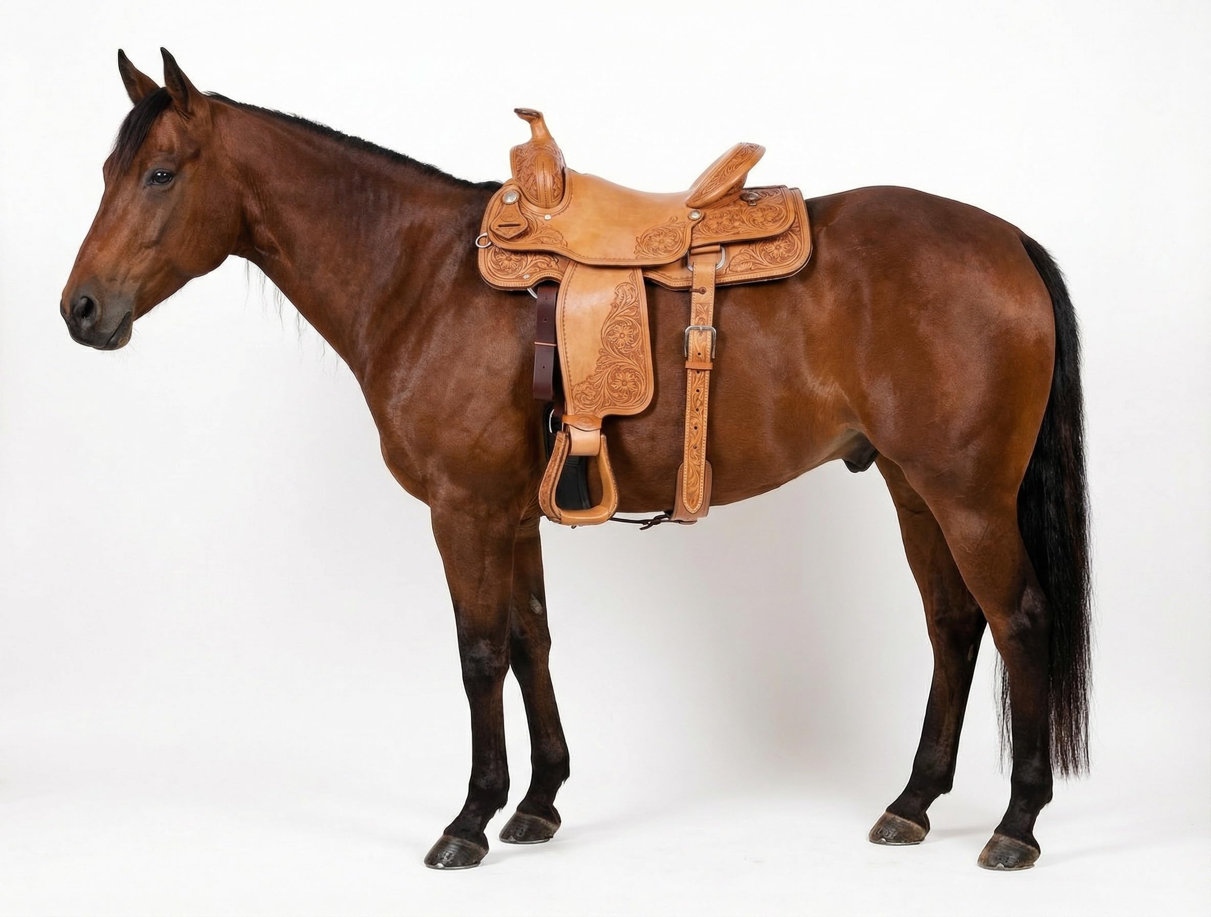 CHALLENGER 51173TN - Sella per cavallo in stile western, rivestita in pelle, motivo floreale