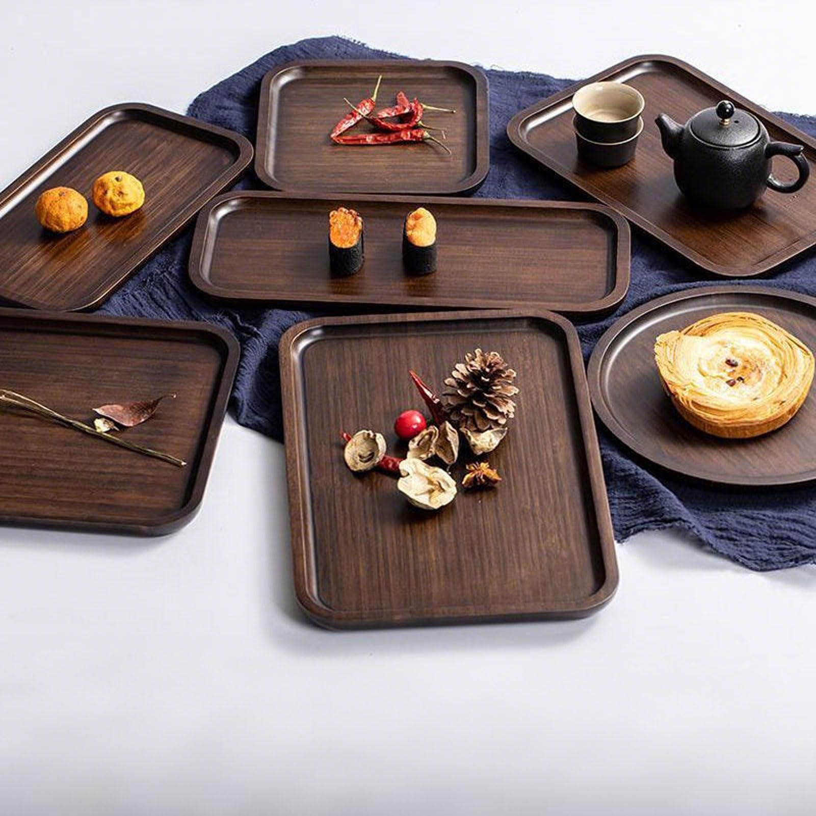 HUHJYUGE Bandejas de Bambú Natural, Bandeja Madera Rectangular, Bandeja para El Desayuno, Bandeja Redonda con Borde Elevado, para Decoración del Hogar, Postre, Galleta, Pan (Rectangular/50x28cm)