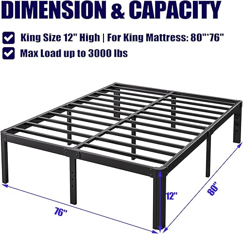 Miniatura 2 de Hunlostten Base de cama King de 12 pulgadas de alto, no necesita somier, base de cama King resistente con esquinas redondas, fácil montaje, sin