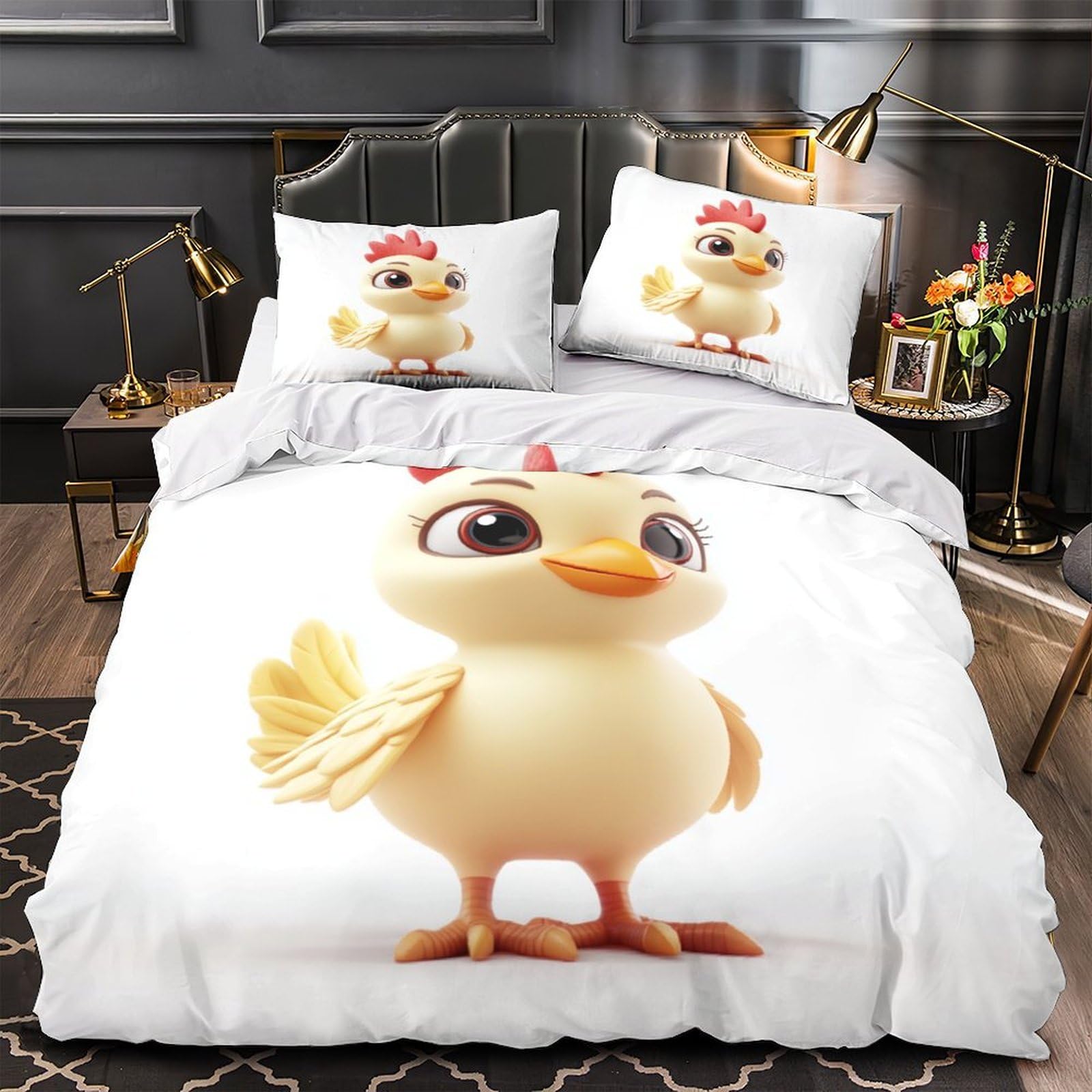 Parure de lit poulet mignon 3D pour décorer la chambre enfant double