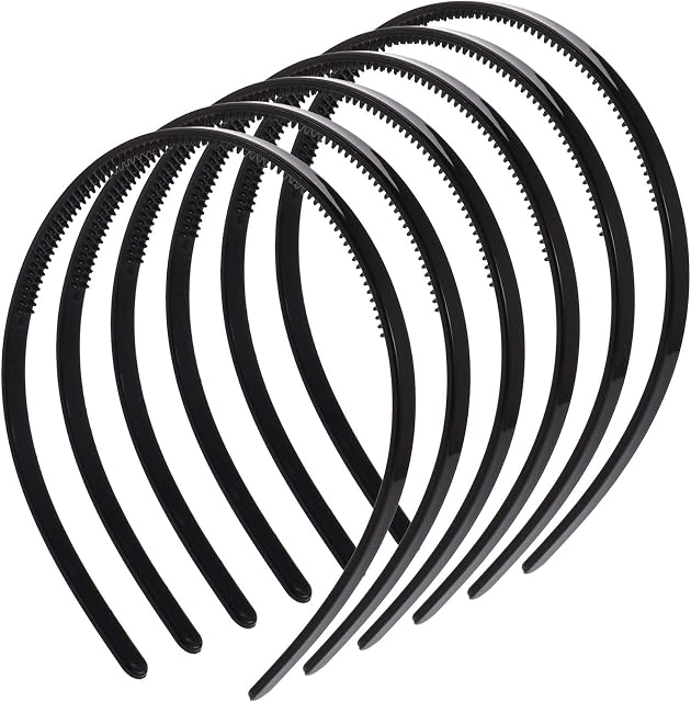 Heyu-Lotus 6 Pieces Unisex Plain Headbands, Plastic Teeth Comb Headbands, DIY Hair Hoop Gripper Teeth Hairband for Men and Women (Black)