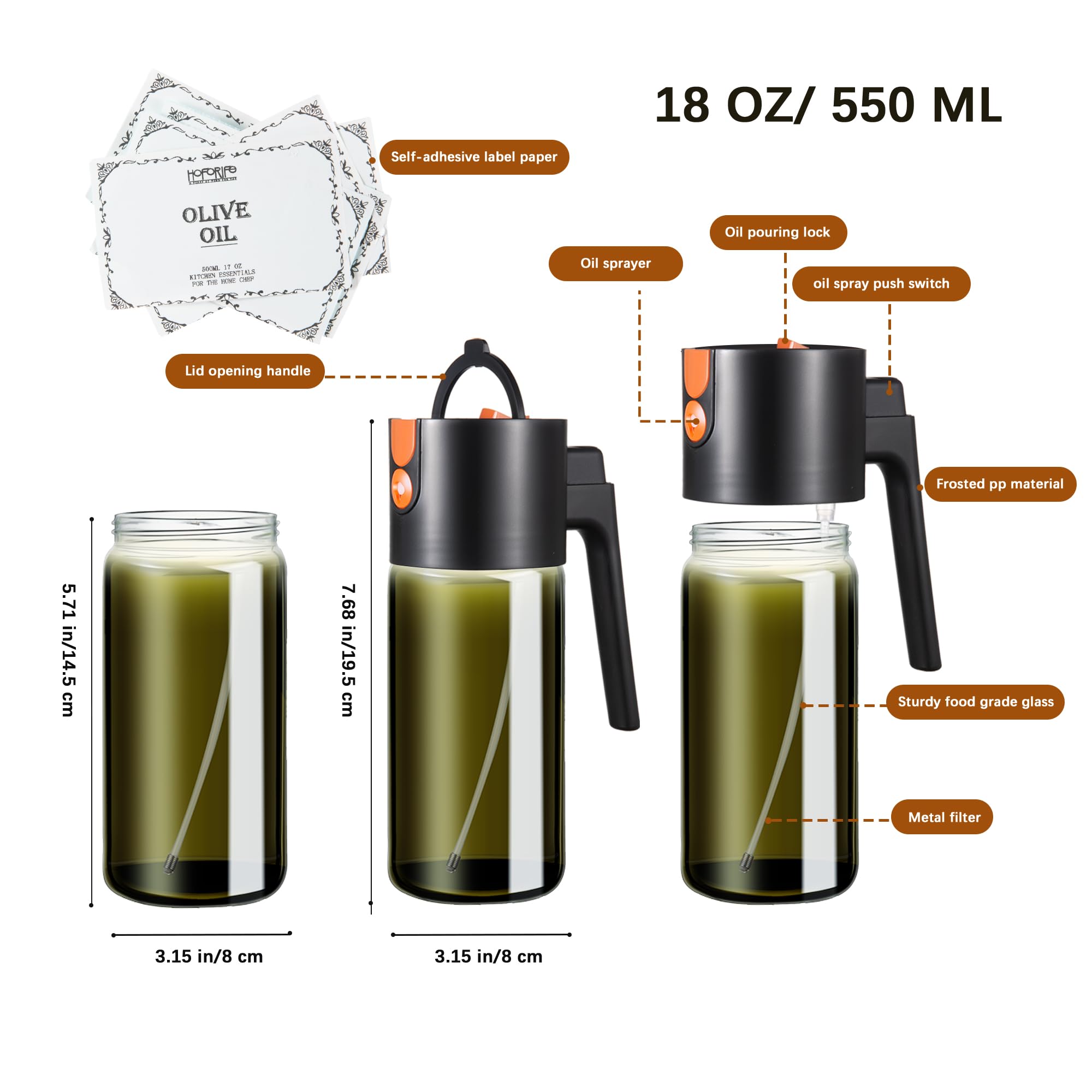 Amazon.com: hoforife Glass 2 In 1 Olive Oil Dispenser Bottle for