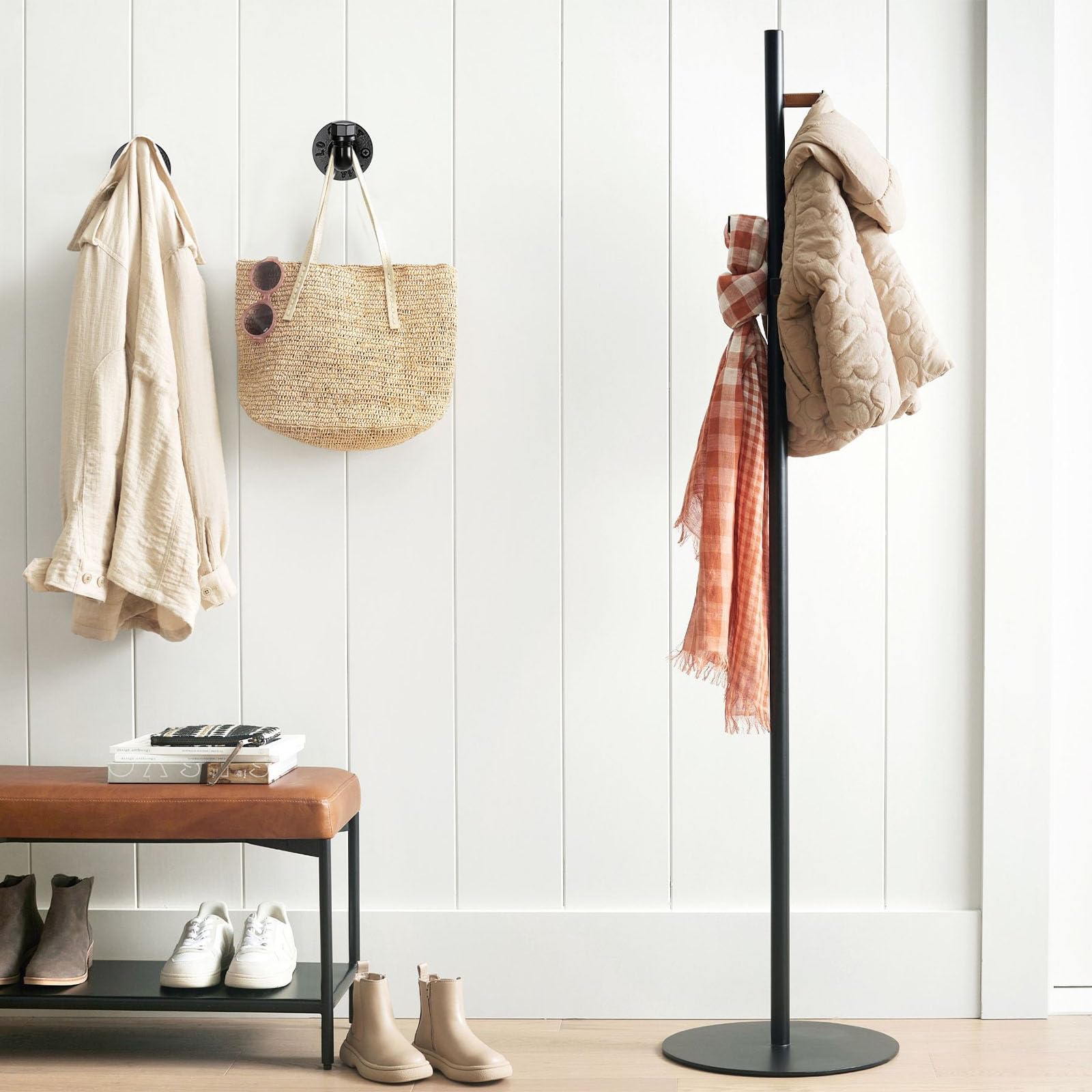Pynsseu Industrielle Rohrhaken 6 Stück, Pynsseu Eisen Bademantel und Handtuchhaken, robuster DIY Wandmontage, rustikaler Kleiderbügel, Huthalter, mattschwarzer Haken