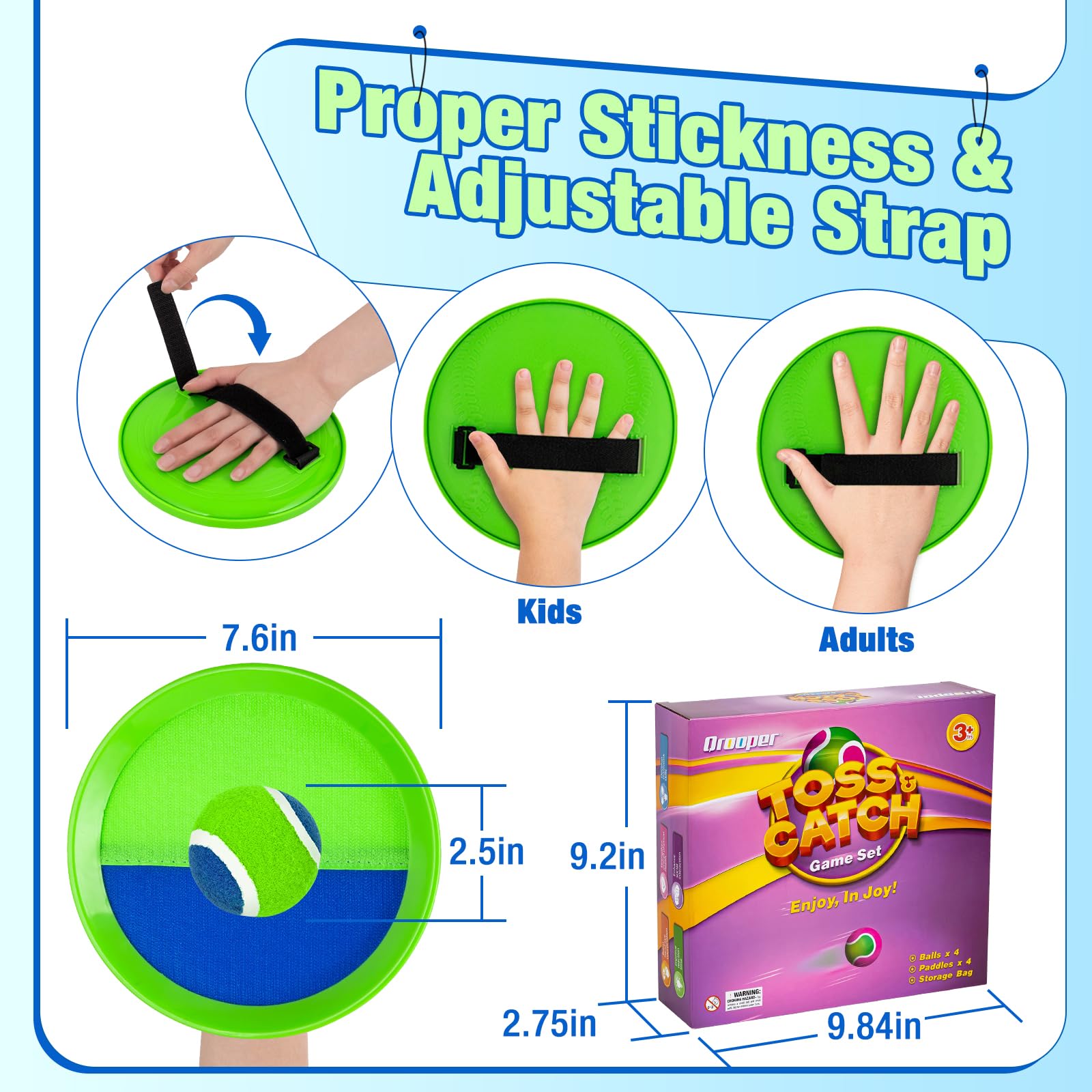 Toss and Catch Ball Game Set - Classic Kids Outdoor Indoor Activity Toys - Great Games for Beach Pool Yard Camping - Sticky Paddle Ball Toy Gift for Toddlers Boys Girls 3 4 5 6 7 8 9 10 11 12 Year Old