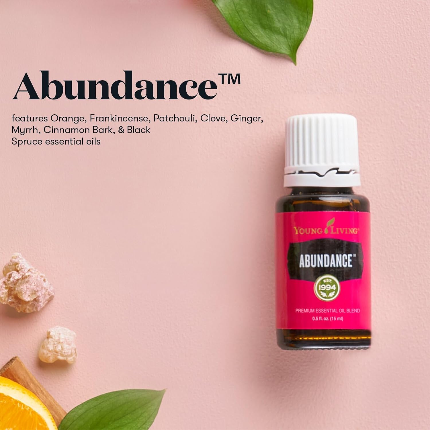 Young Living Abundance Essential Oil Blend | 15 ml | Uplifting Citrus & Earthy Aroma | Essential Oil Blend for Diffuser & Topical Use | Orange, Frankincense & Patchouli Oils