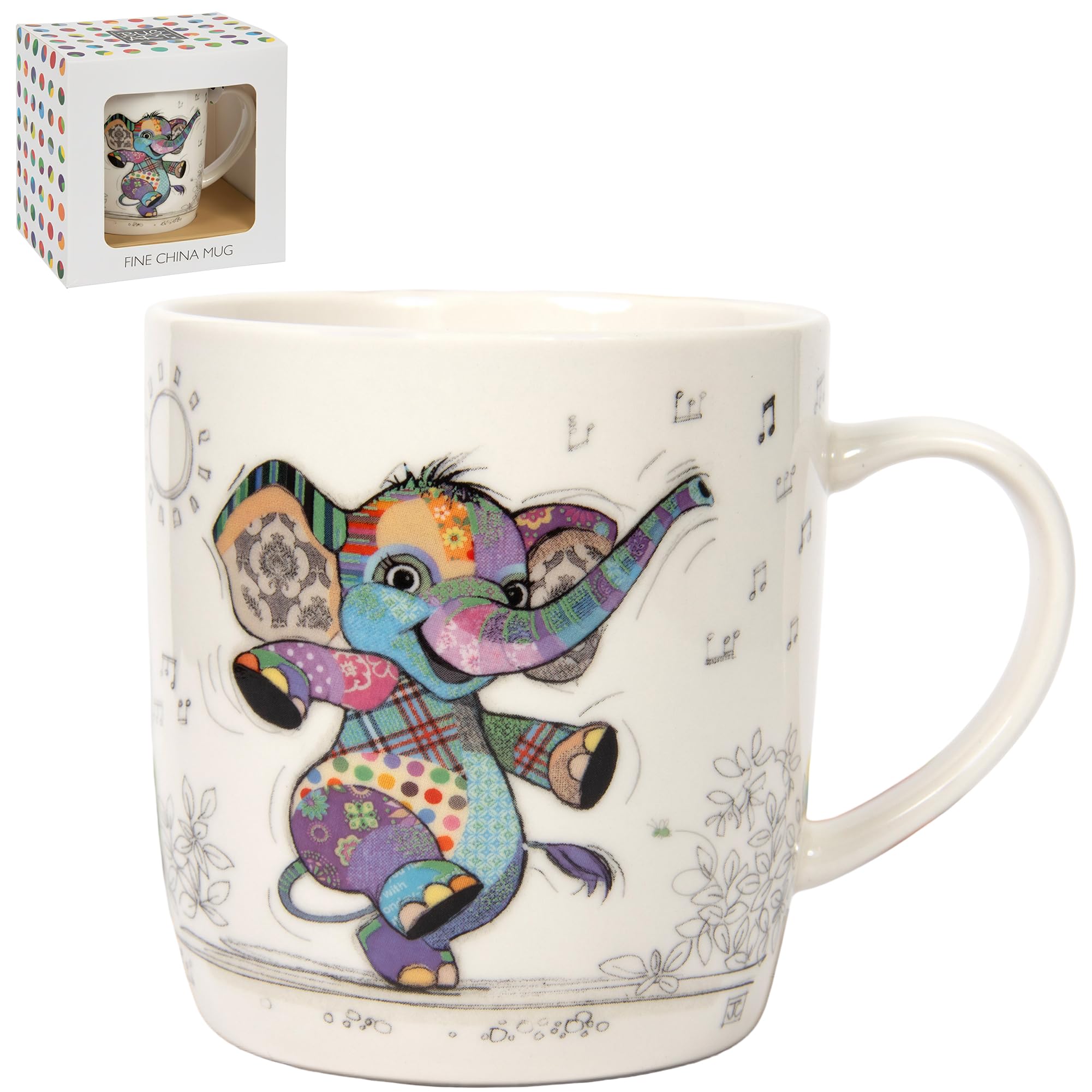 Lesser & Pavey Bug Art Elly Elephant Mug for Hot Drinks | Fine China Mugs for Kitchen & Home | Reusable Ceramic Cups for Every Occasion | Durable Tea Cups for Long-Lasting Use