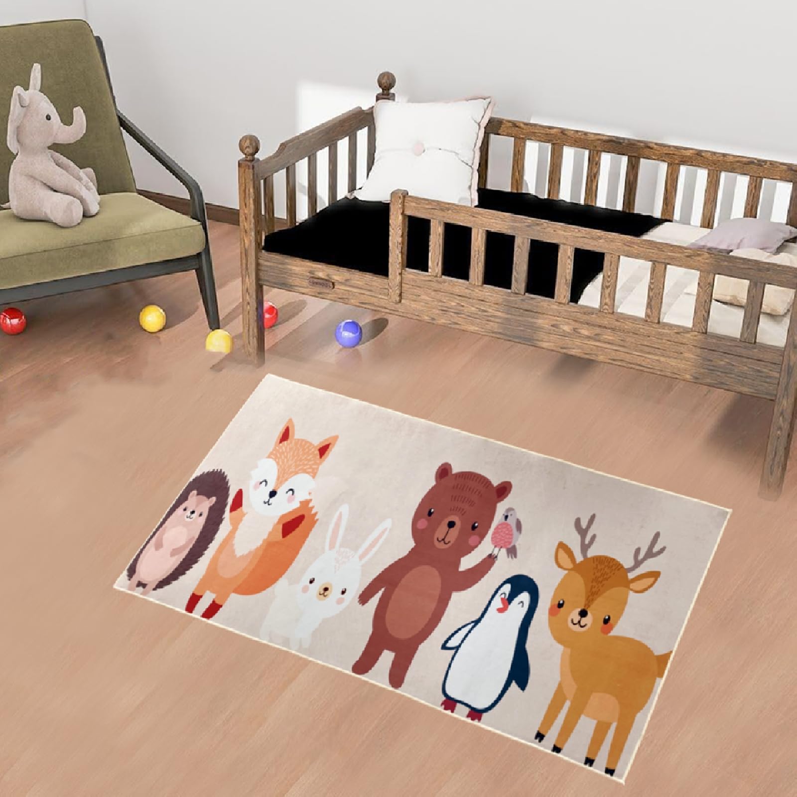 Tapis Chambre Bebe Tapis de Jeu Antidérapant Lavable 80x160cm Renard