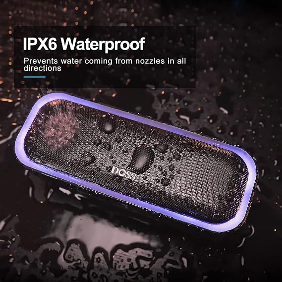 DOSS SoundBox Pro Bluetooth Speaker, 20W Stereo Sound, Active Extra Bass, 20H Playtime, Multi-Colors Lights, Wireless Stereo Pairing, IPX6 Waterproof for Garden, Hiking, Camping, Beach, Party-Blue