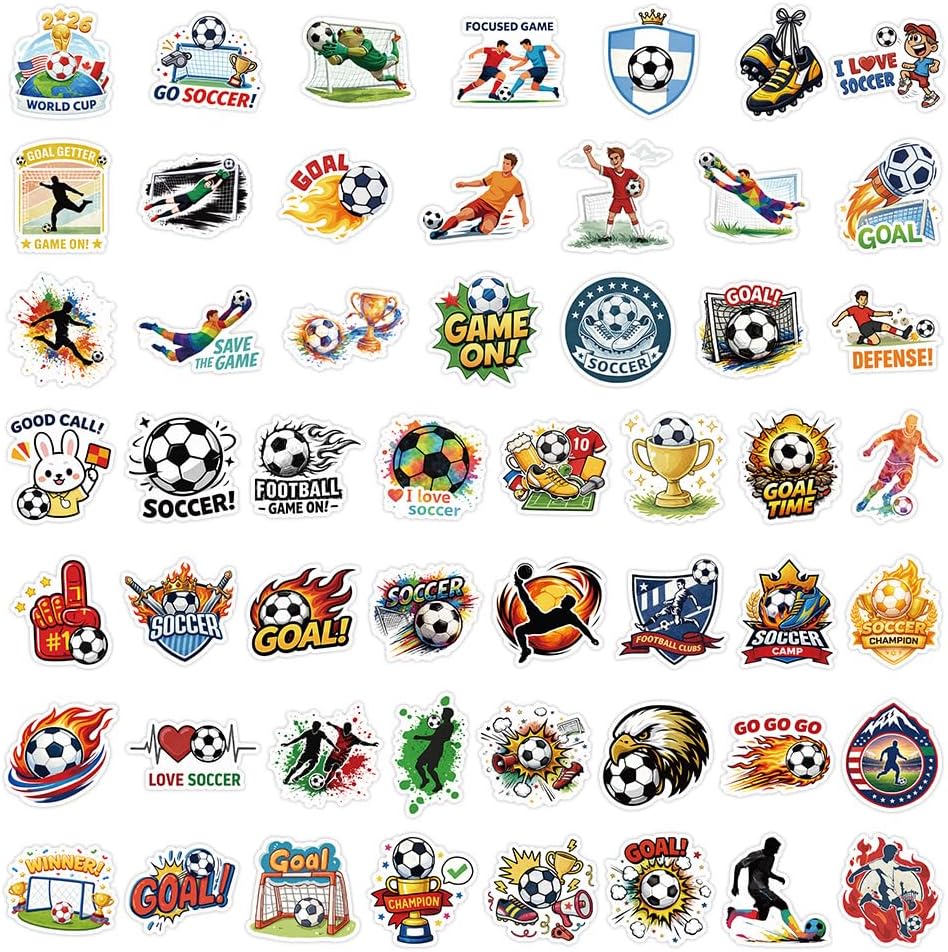2026 World Cup Soccer Ball Stickers 100PCS Waterproof Sports Ball Sticker Accessories for Water Bottles Poster Board Goodie Bags Stuffers Gifts and Birthday Party Favors & Decorations