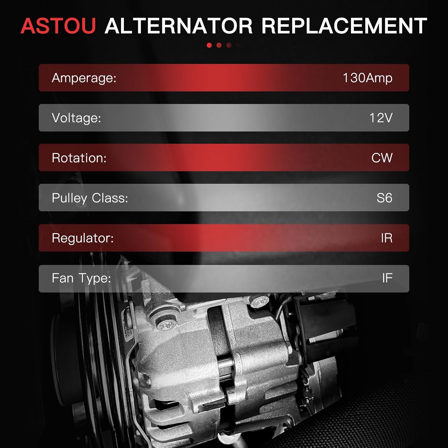 V6 3.5L 130Amp New ASTOU Alternator fit for Honda Accord 2008 2009 2010 2011 2012 Car Alternator Replacement# 31100-R70-A01 CSF91 11392