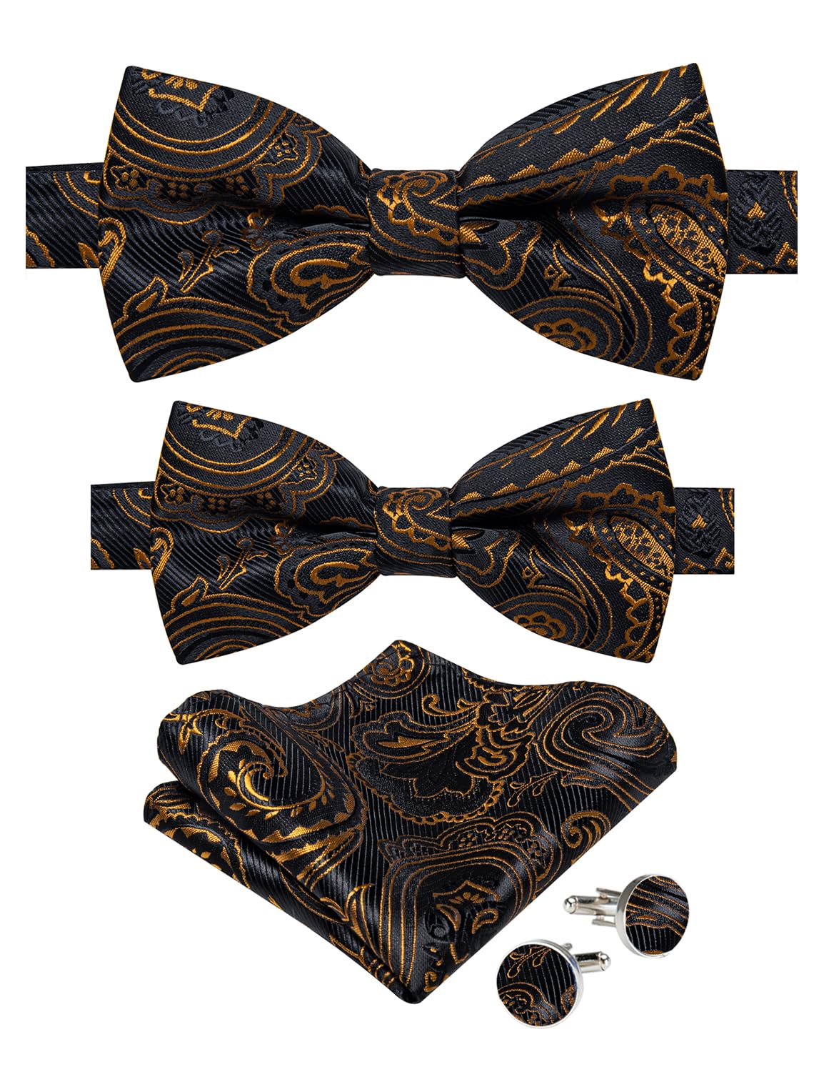 DiBanGu 2PCS Father and Son Bow Tie Silk Mens and Boys Pre-tied Bowtie & Pocket Square Cufflinks Set Kids Adjustable Bow Tie
