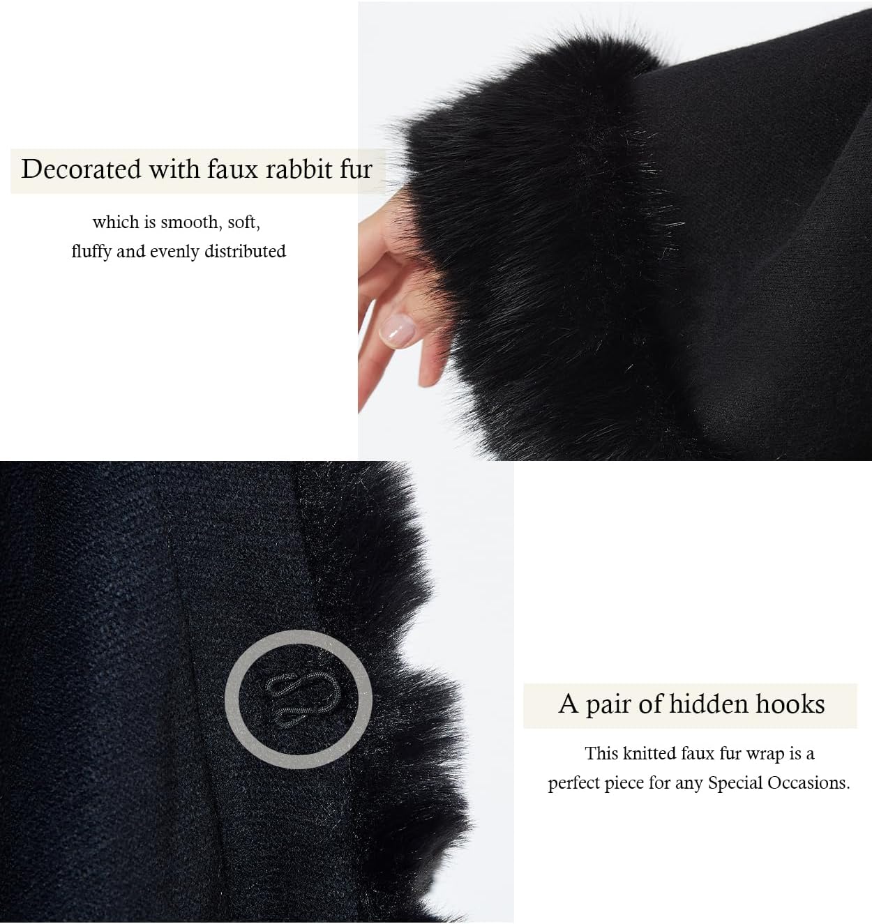 Faux Fur Shawl Wrap Women Cape Poncho Cloak with Faux Fur Trim Winter Sleeveless Cardigan Coat for Party Wedding - Image 5