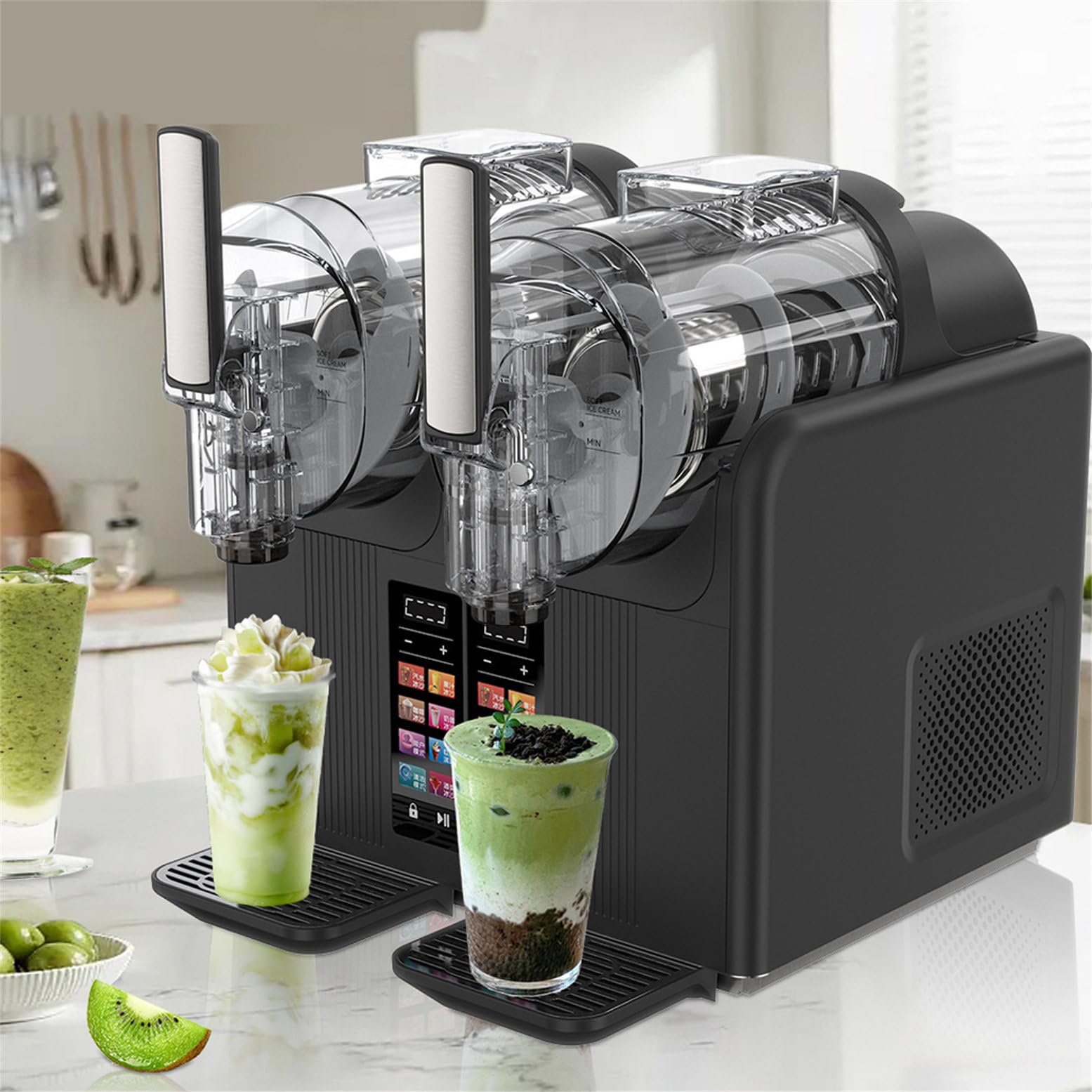 Nuxyyds Slushie Machine, 2L/68oz Freeze Drink Machine & Slushy Machine, 7 Presets, No Ice Needed, Self Cleaning, Child Lock for Margaritas, Frappés, Milkshake DoubleBowl-Black