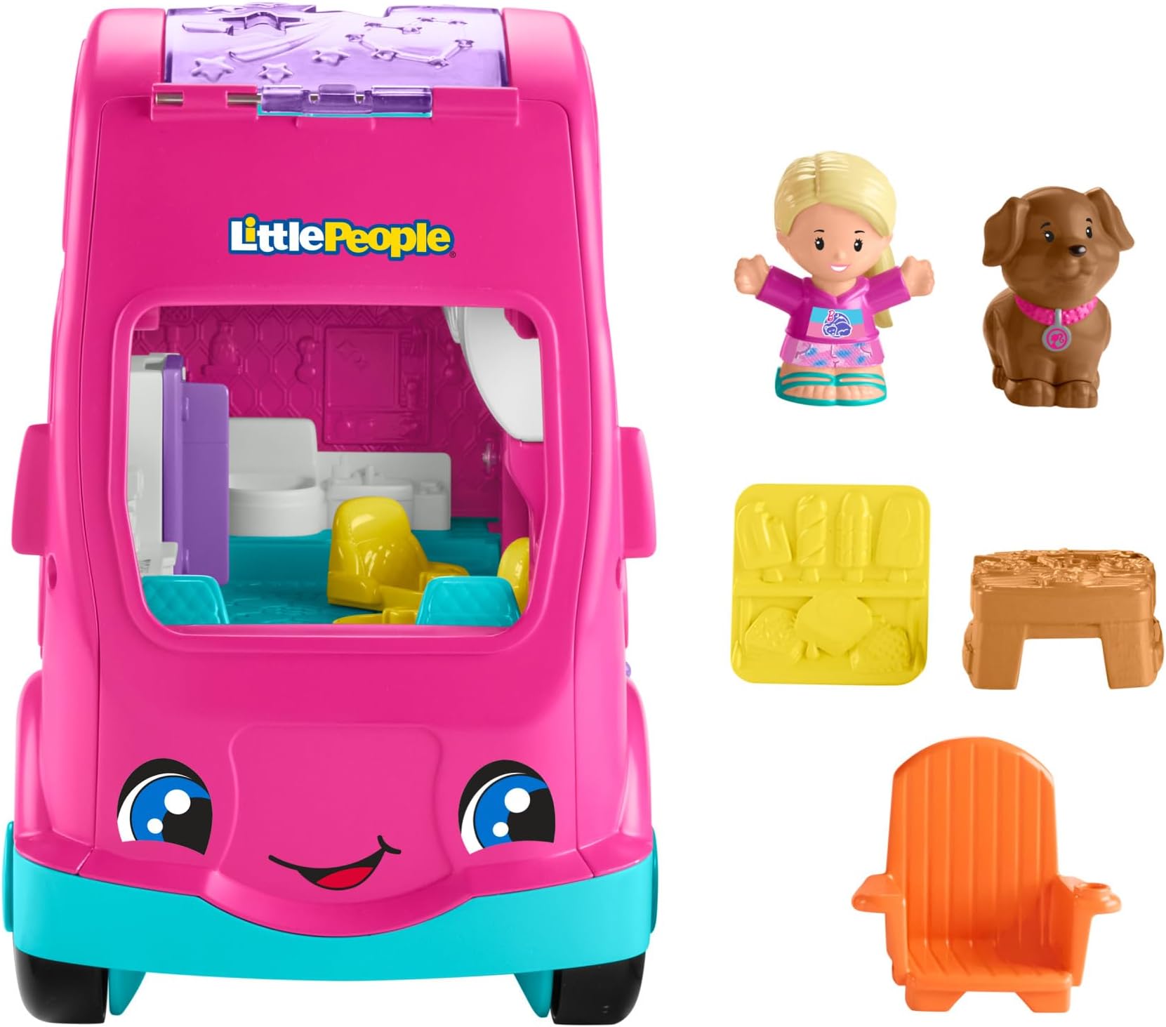 Little People Toddler Toy Barbie Little Dreamcamper RV Playset with Music Lights & 2 Figures for Ages 18+ Months, Multilanguage Version, HYR86