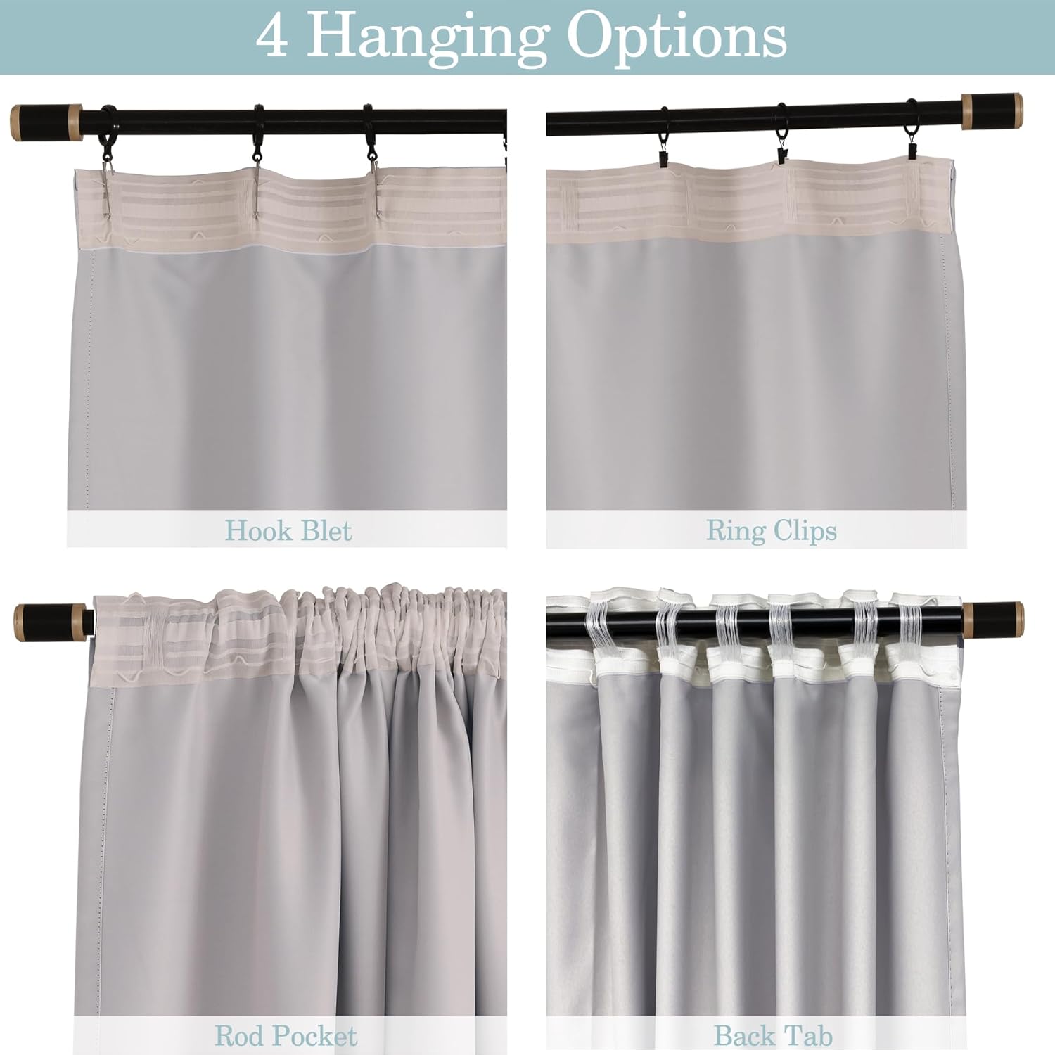 Fcosie 17ft Extra Long Curtains, 4-in-1 Header Flat Hooks Back Tab Hook Belt Rod Pocket Drapes, Grey White Blackout Drapes, Custom Made Curtains 10 to 24 feet Length, 100" Wide by 204" Long, 1 Panel