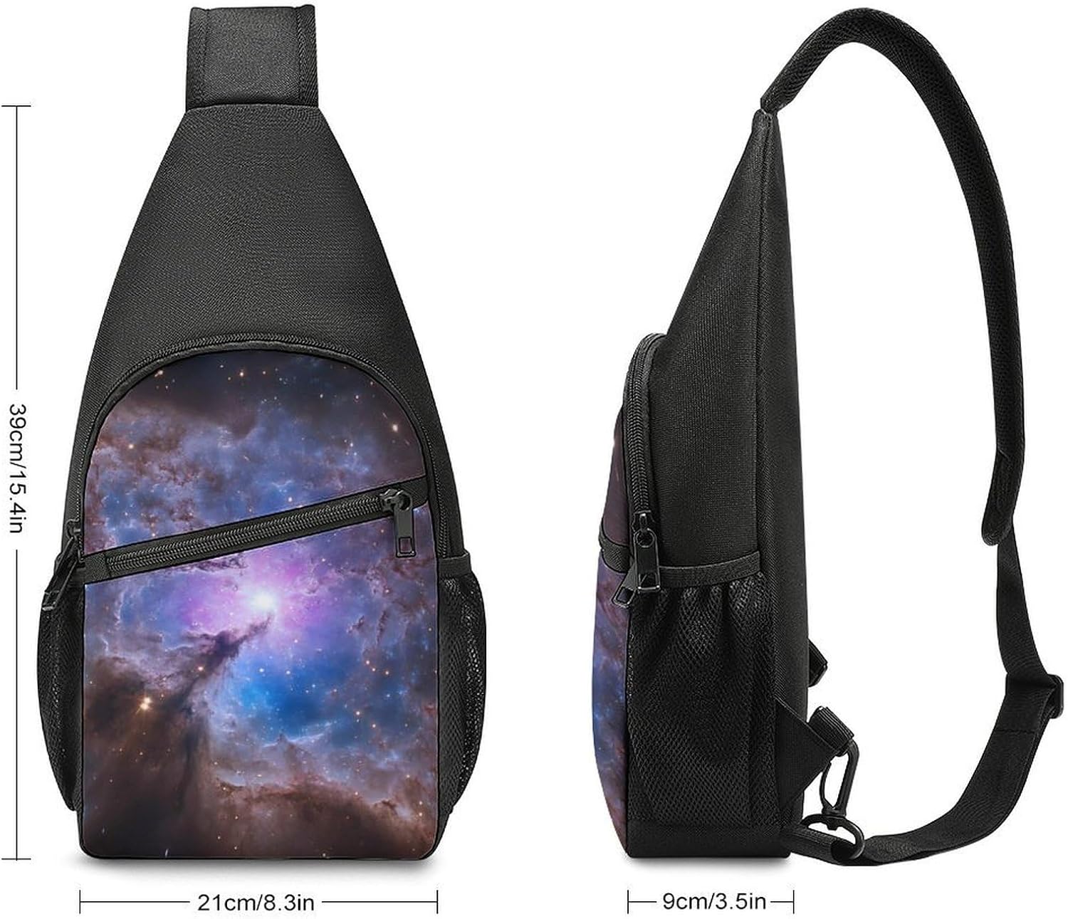 Spaces Galaxy with Stars Crossbody Sling Backpack Chest Bag Daypack | unisex,trendy,with convertible and detachable shoulder strap,side pockets