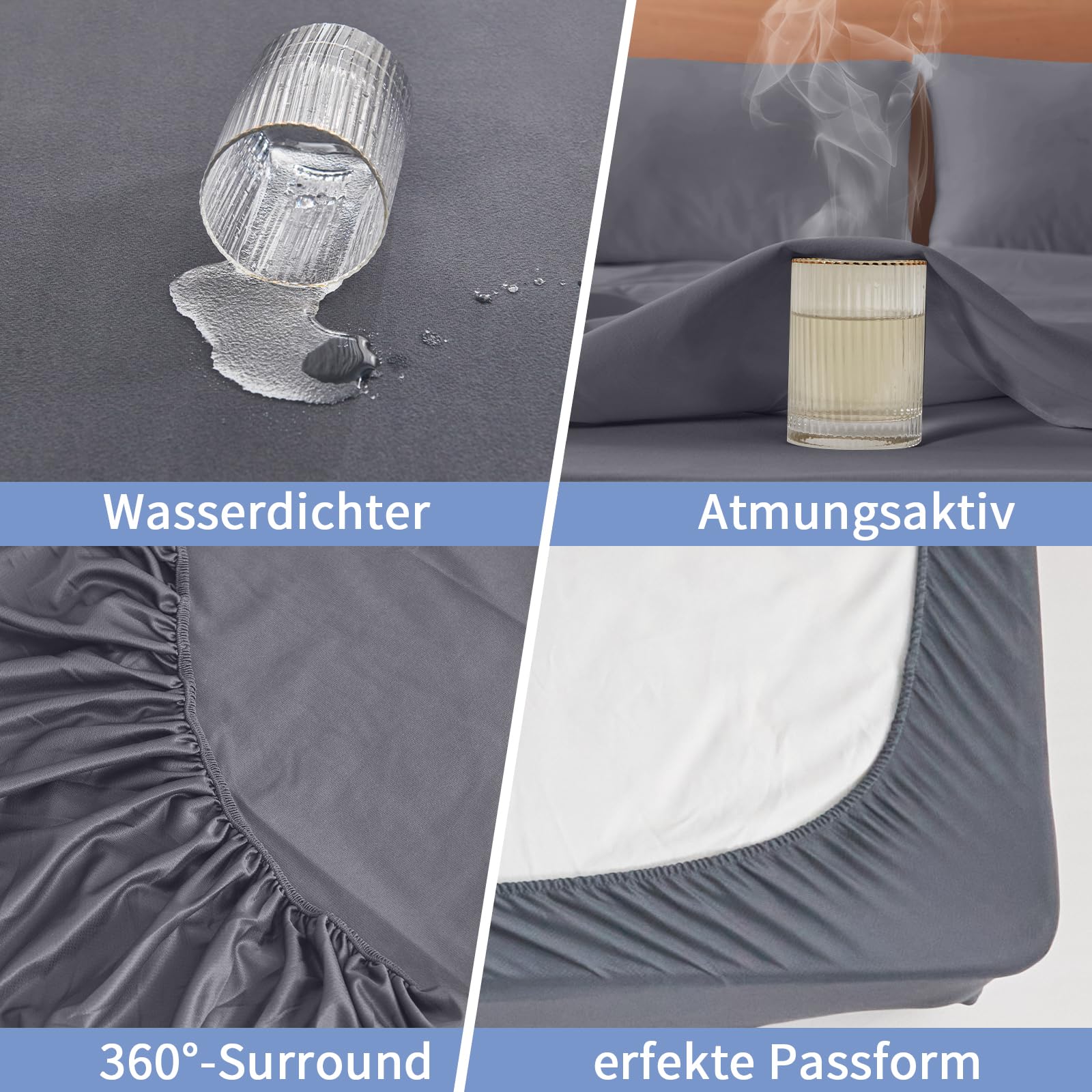 mafudoxi Waterdichte matrasbeschermer, 160 x 200 cm, ademende matrasoplegger, microvezel, matrashoes, waterdichte matrasbescherming, incontinentie-onderlegger, wasbaar, grijs