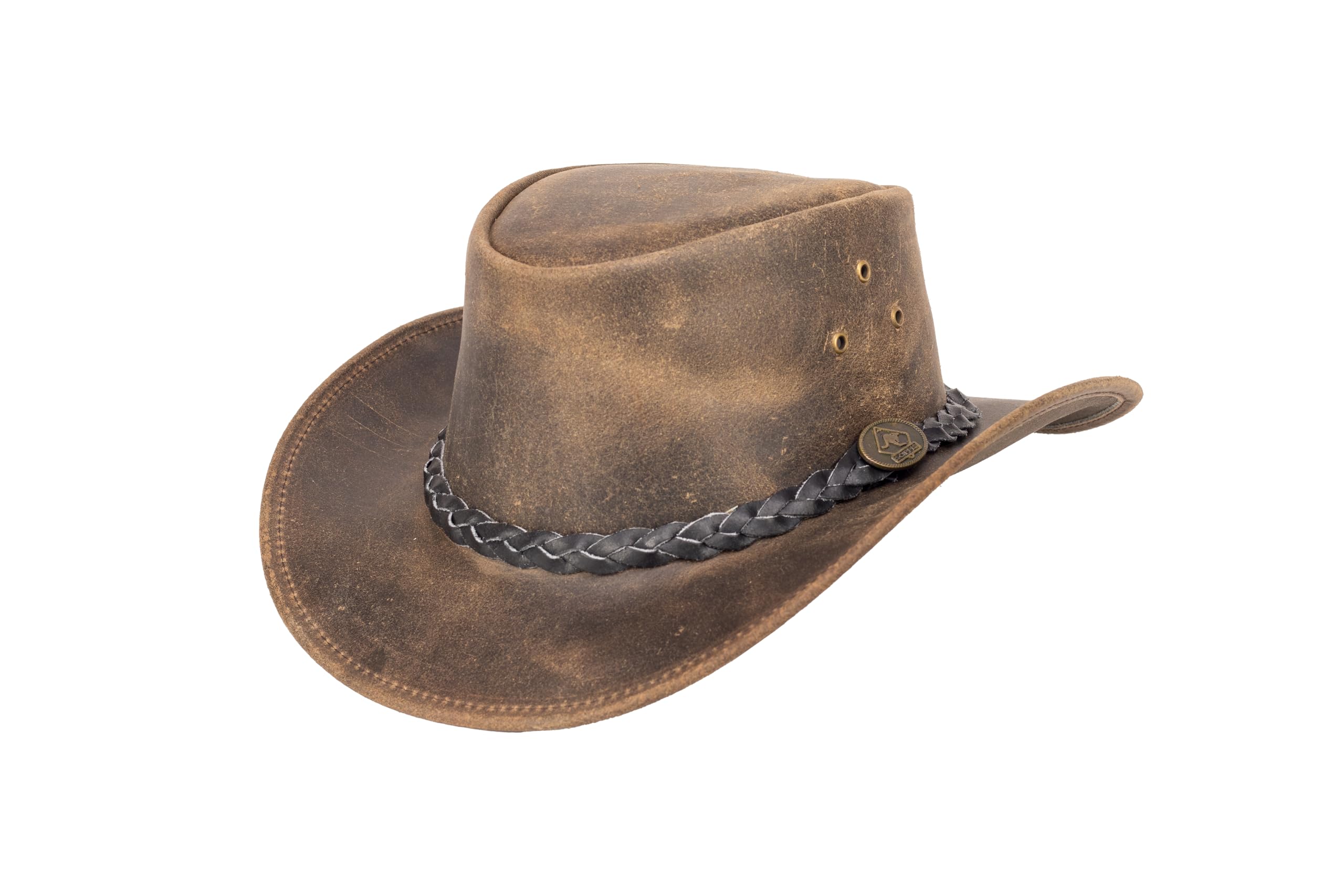 SCIPPIS Fleetwood – Westernhut aus Leder für Damen & Herren | Robuster Outdoorhut mit geflochtenem Lederhutband | Knautschbar, wetterfest & im Vintage-Used-Look