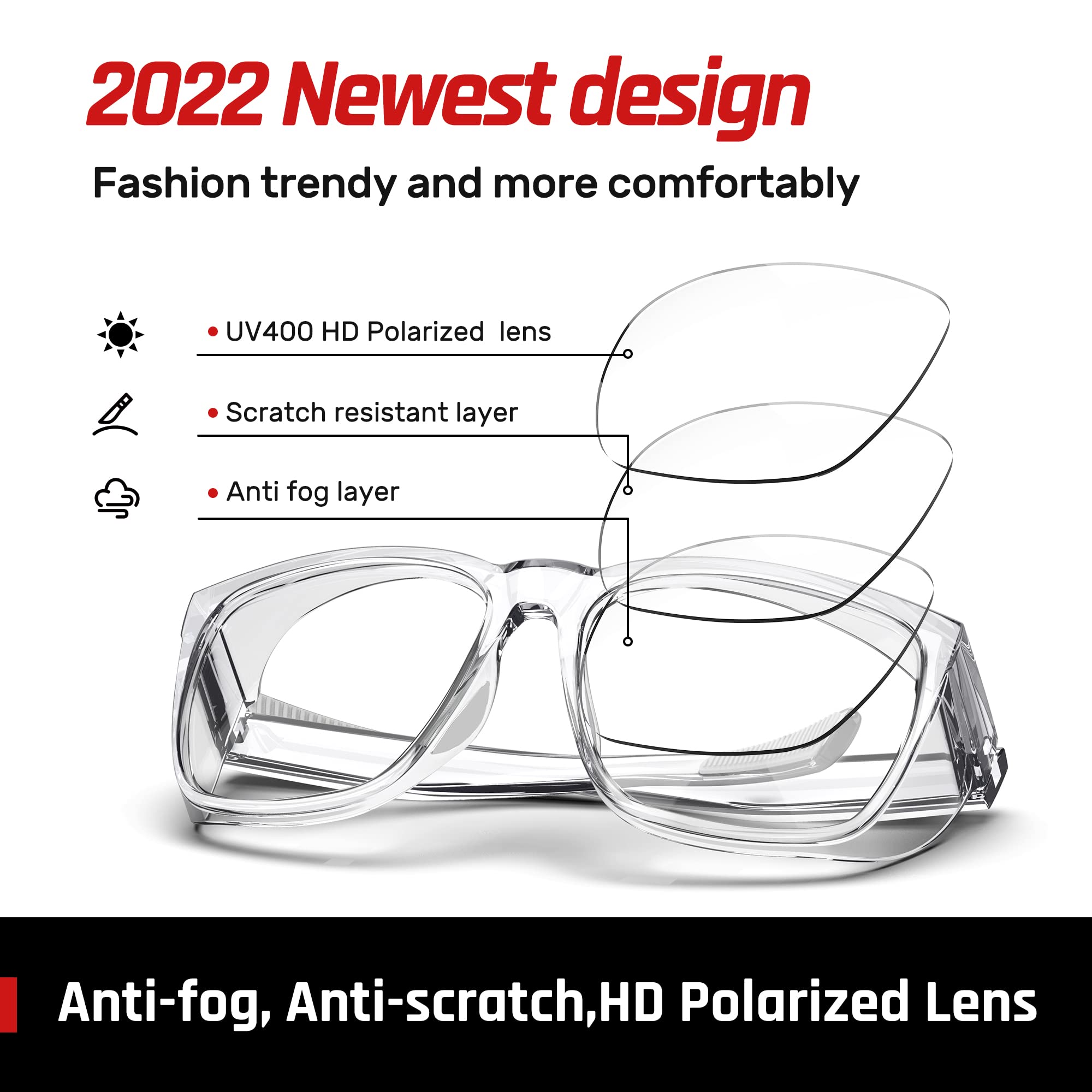 DILANCO Gafas de seguridad transparentes con protectores laterales para mujeres y hombres, resistentes a la niebla y a los arañazos, protección UV completa