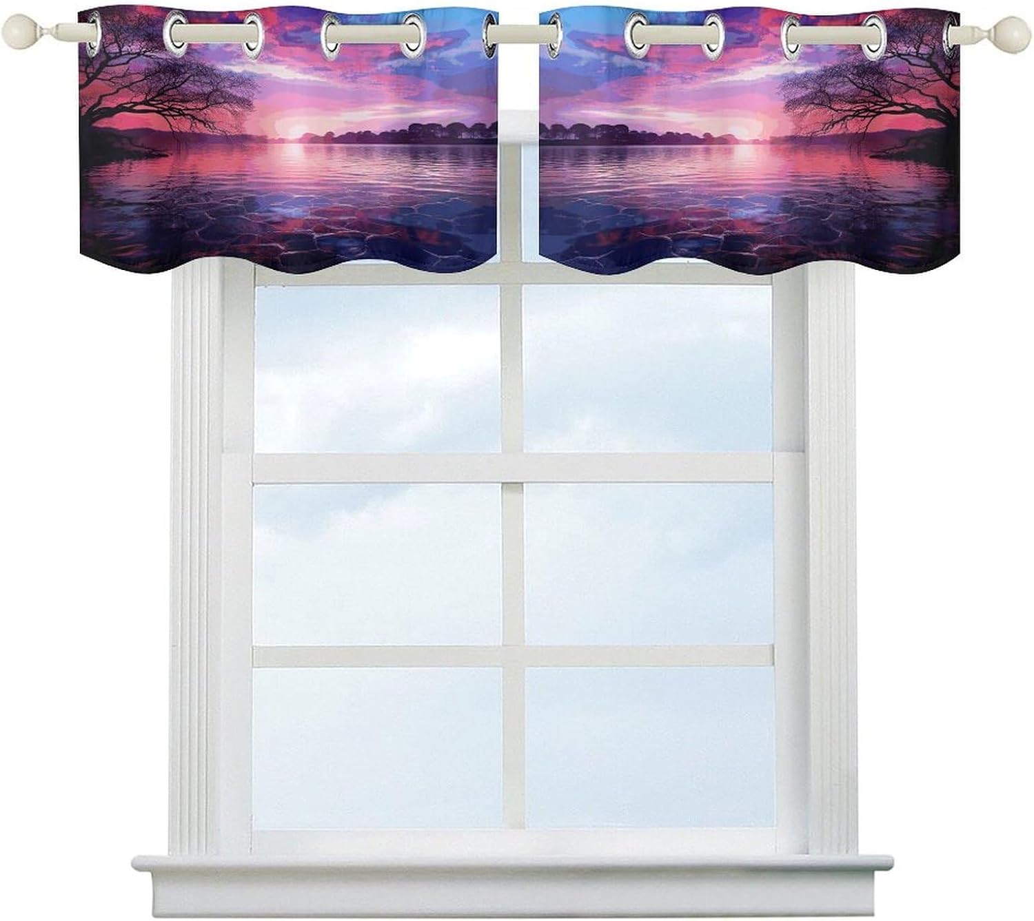 Purple Sunset on Water 2 Pack Valance Curtains Window Treatments. Adjustable Curtain with Rod Pocket.Cafe Curtains is Half Curtains for Privacy Decorative 52x18.1 Inch.