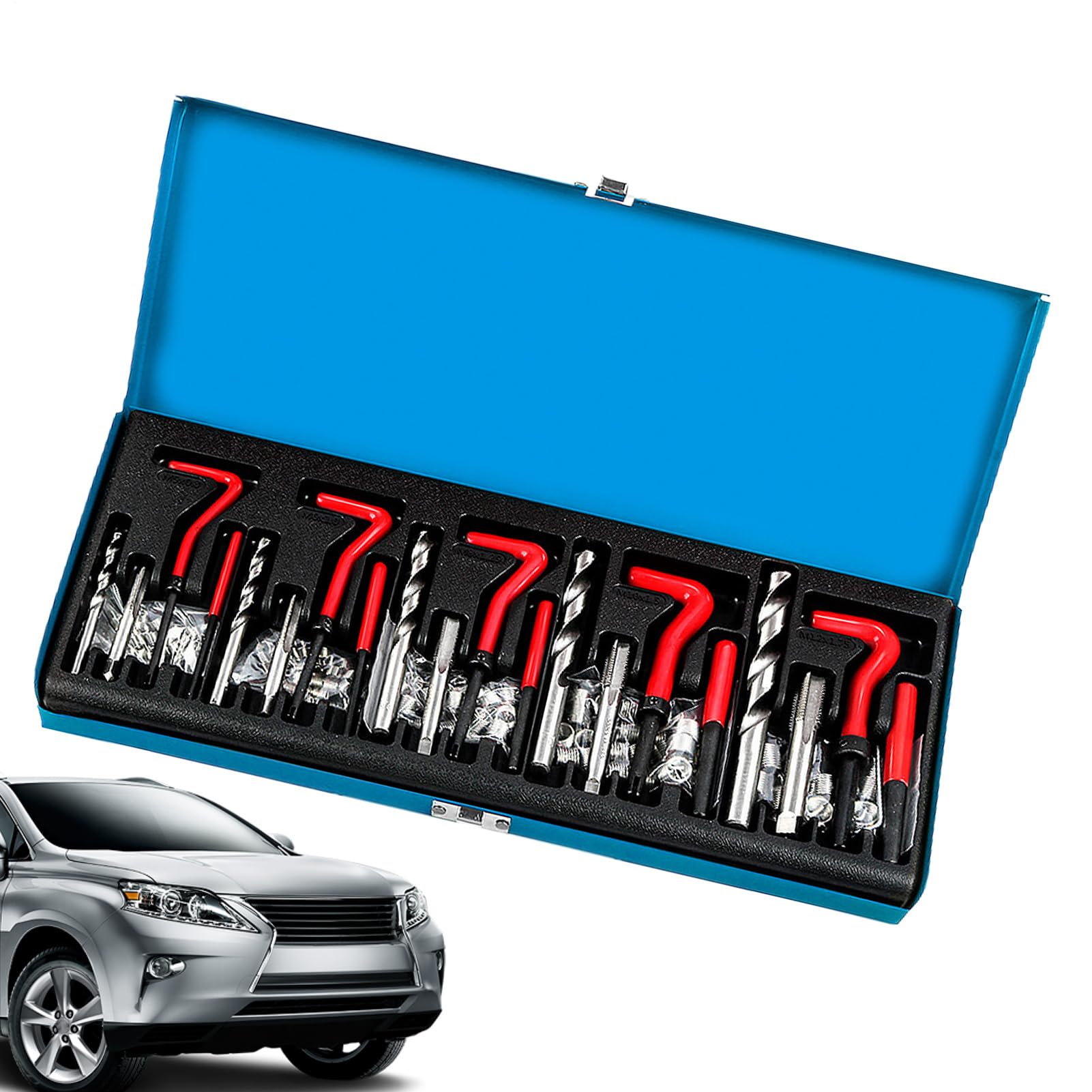 Genérico Kit de reparación de roscas de Motor Equipo de Mantenimiento | Juego de Herramientas de Instalación con Broca Helicoidal para Camión, Vehículo, Tractor, Remolque, SUV