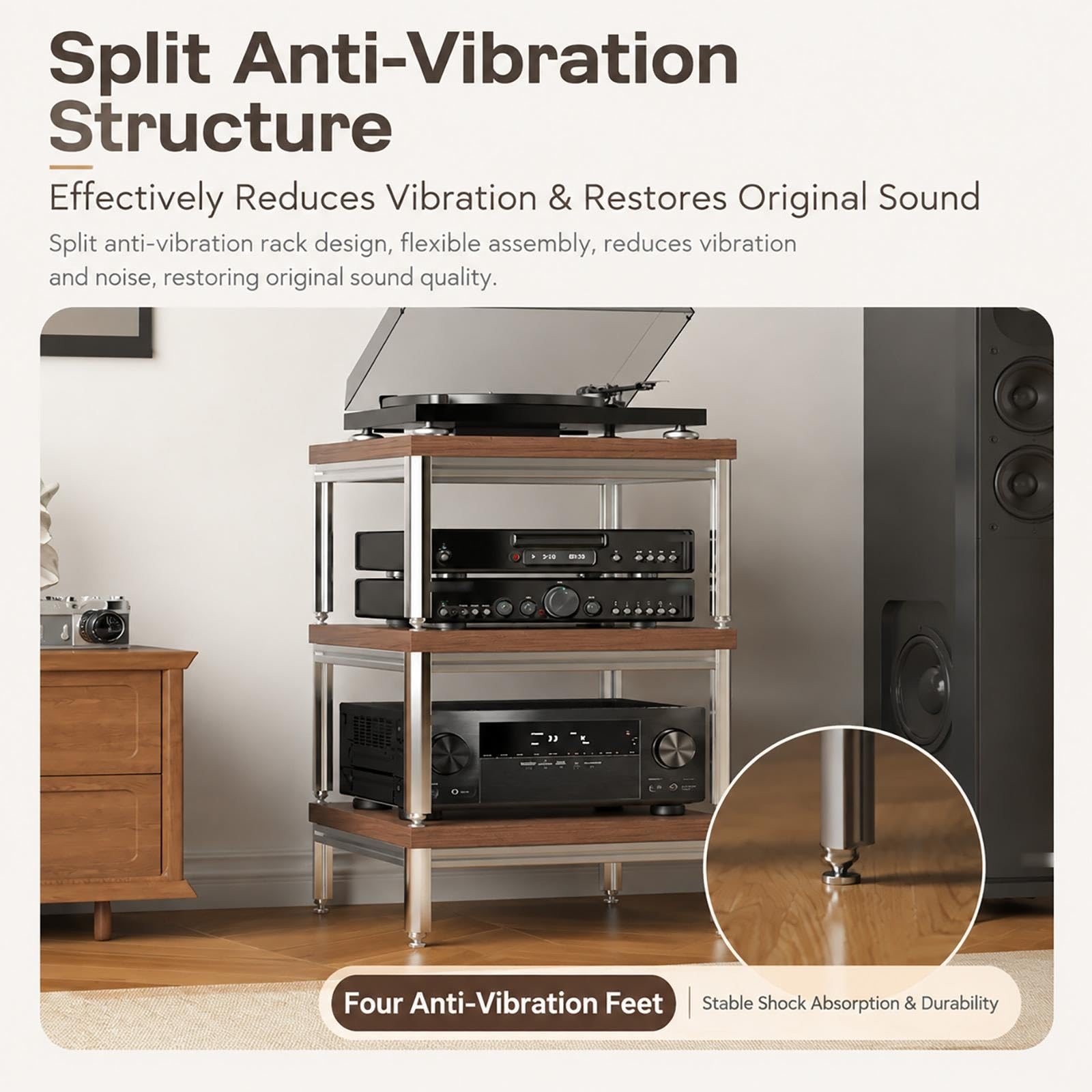 Stapelbares 1-Tier HiFi Rack, Audio Rack, 18 mm Holzablage