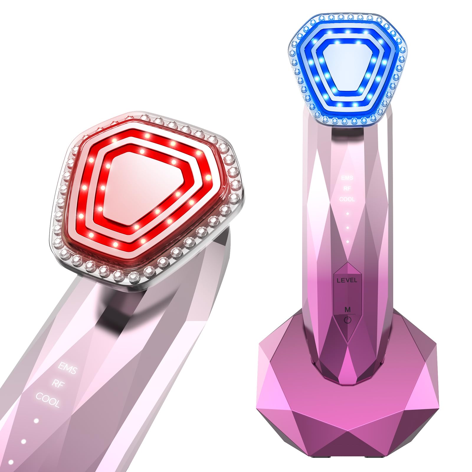 Radiofrequenz Gerät Gesichtsmassagegerät, 6 IN 1 EMS Gerät Gesicht Anti Aging Gesichts Massagegerät 3MHz RF Rotes blaues Licht, Gesichtsstraffungsgerät für Hautstraffung Hautpflege zu Hause