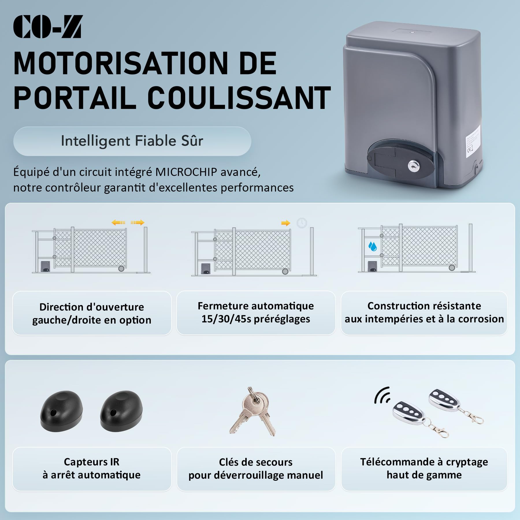 Moteur Portail Coulissant, 220V 3A Moteurs Pour portes Coulissantes + 6