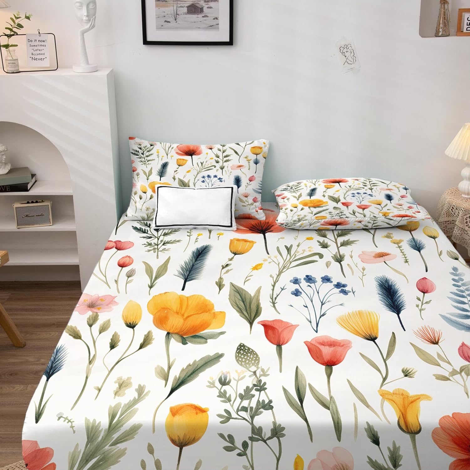 Botanical Sheets Queen Size - Floral Bed Sheets, Soft Microfiber & Deep Pocket & Wrinkle Free Patterned Bedding Sheets & Pillowcases, 4 Piece (1 Fitted Sheet, 1 Flat Sheet, 2 Pillow Cases)