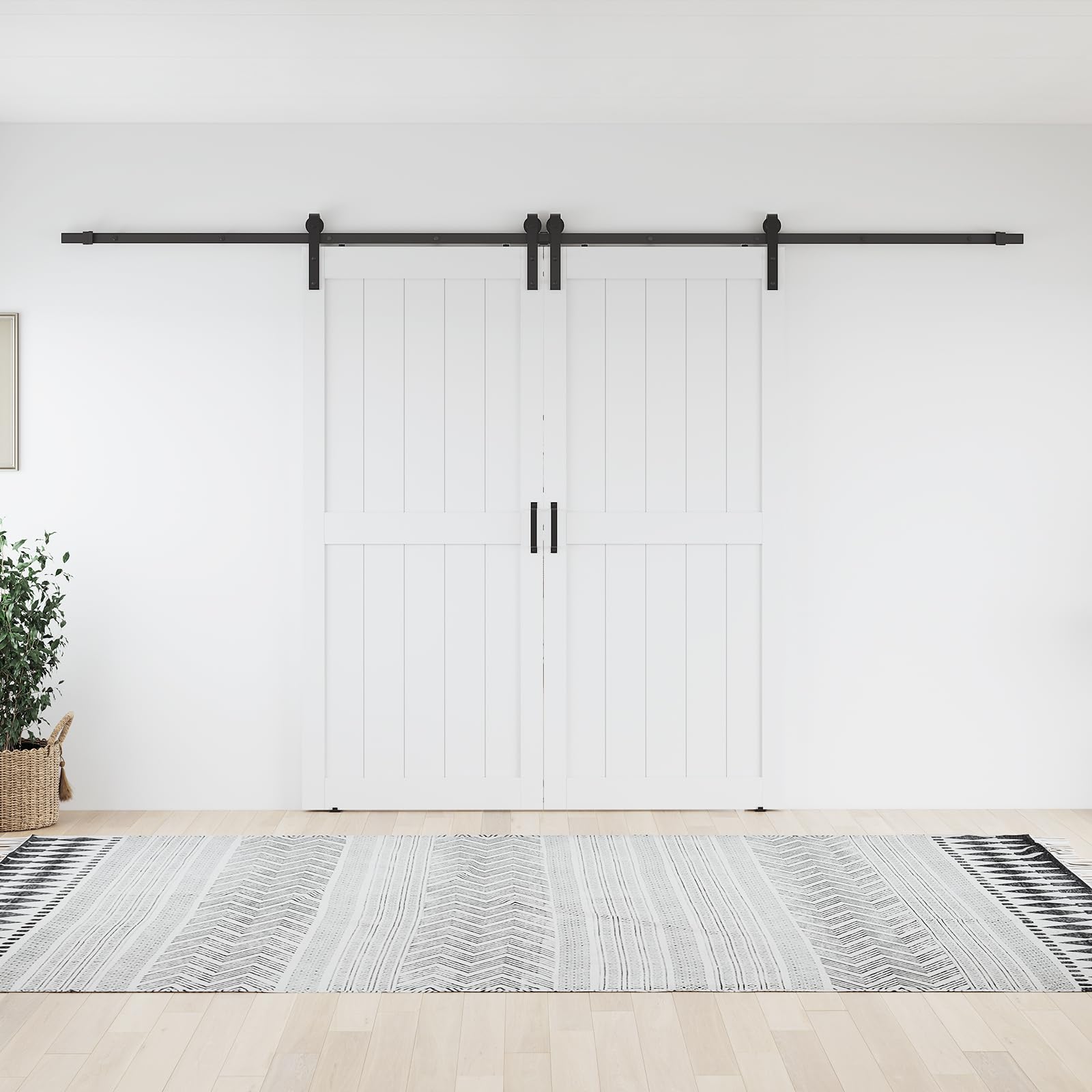 60 x 84 in Manufactured Solid Wood Paneled Double Sliding Barn Door with Installation Hardware Kits