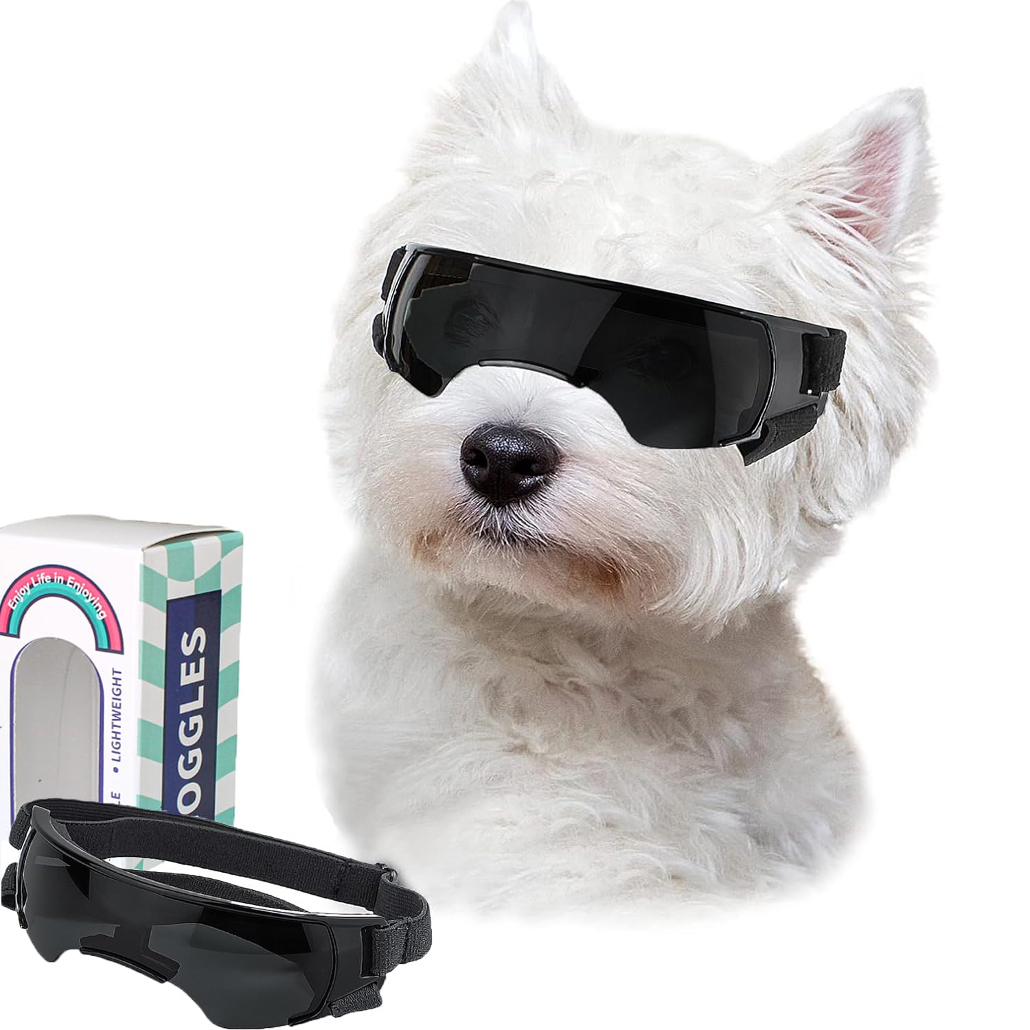 Occhiali x cani piccola taglia,Occhiali da Sole per Cani,UV con Cinturino Elastico Regolabile Antivento,per Cani di Taglia Piccola Media All' Aperto Protezione per Gli Occhi (nero)