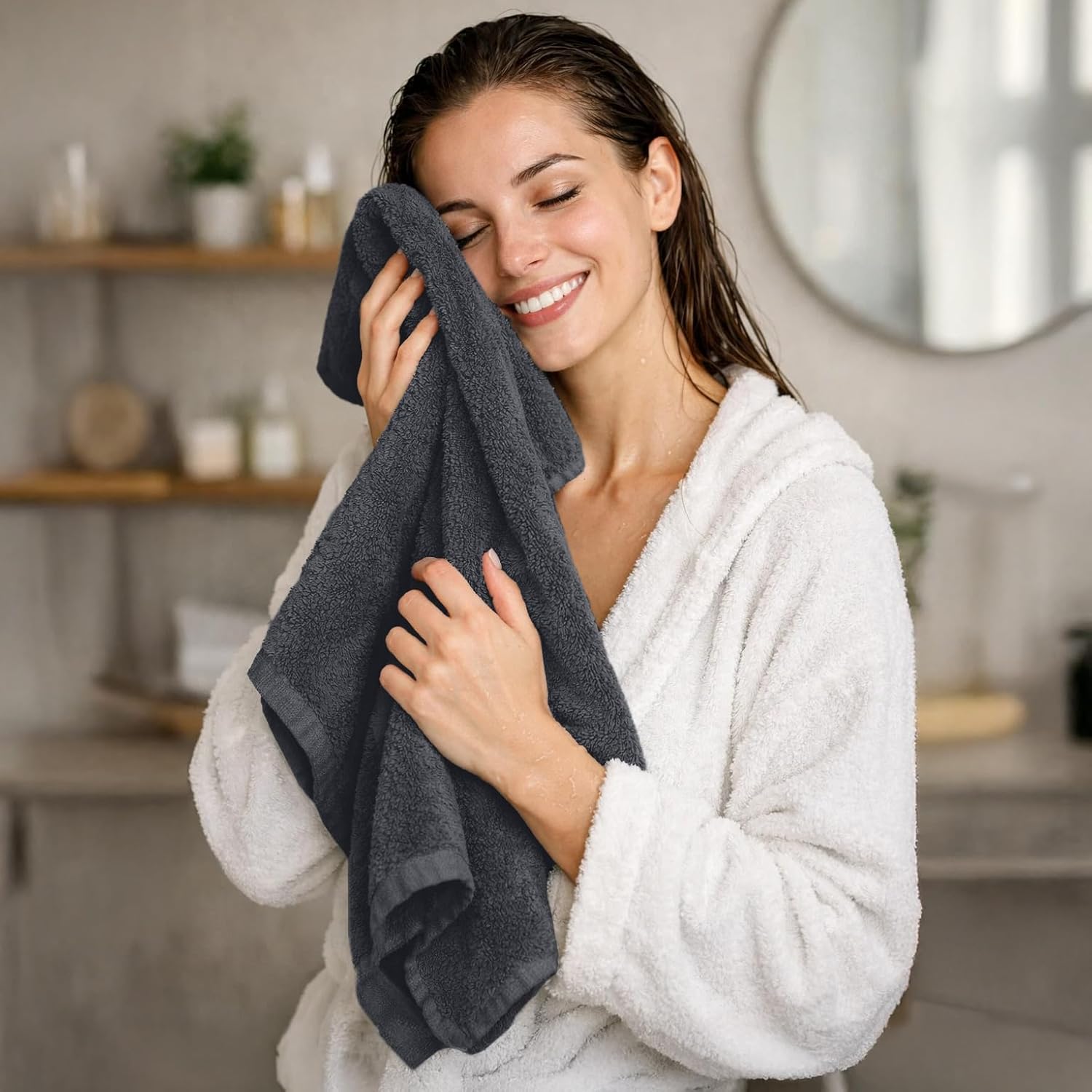 DAN RIVER 4 Pack Cotton Bath Towels – 22x44 Inches, Lightweight, Super Absorbent, Quick Drying, Soft & Durable Thick Body Towels for Home, Gym and Spa, Dark Gray