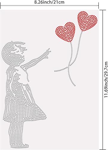 Miniatura 2 de SUPERDANT Transferencia de Hotfix con diamantes de imitación para niña, con globo de corazón, diamantes de imitación de cristal, transferencia de