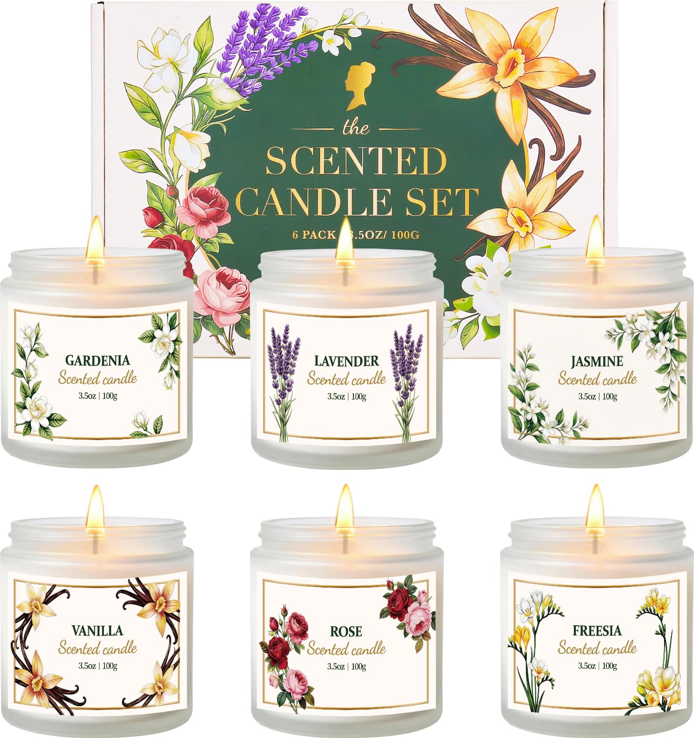 Velas perfumadas para mujer, velas de soja florales para el hogar, paquete de 6 velas relajantes para aliviar el estrés, velas de aromaterapia, regalos para mujer, cumpleaños, aniversario