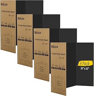 Ndsox 4 Pack 26" x 16" Black Trifold Poster Board Medium Size Corrugated Cardboard Science Fair Display Boards for School Projects, Business Presentations, Event Displays, and Art Exhibitions