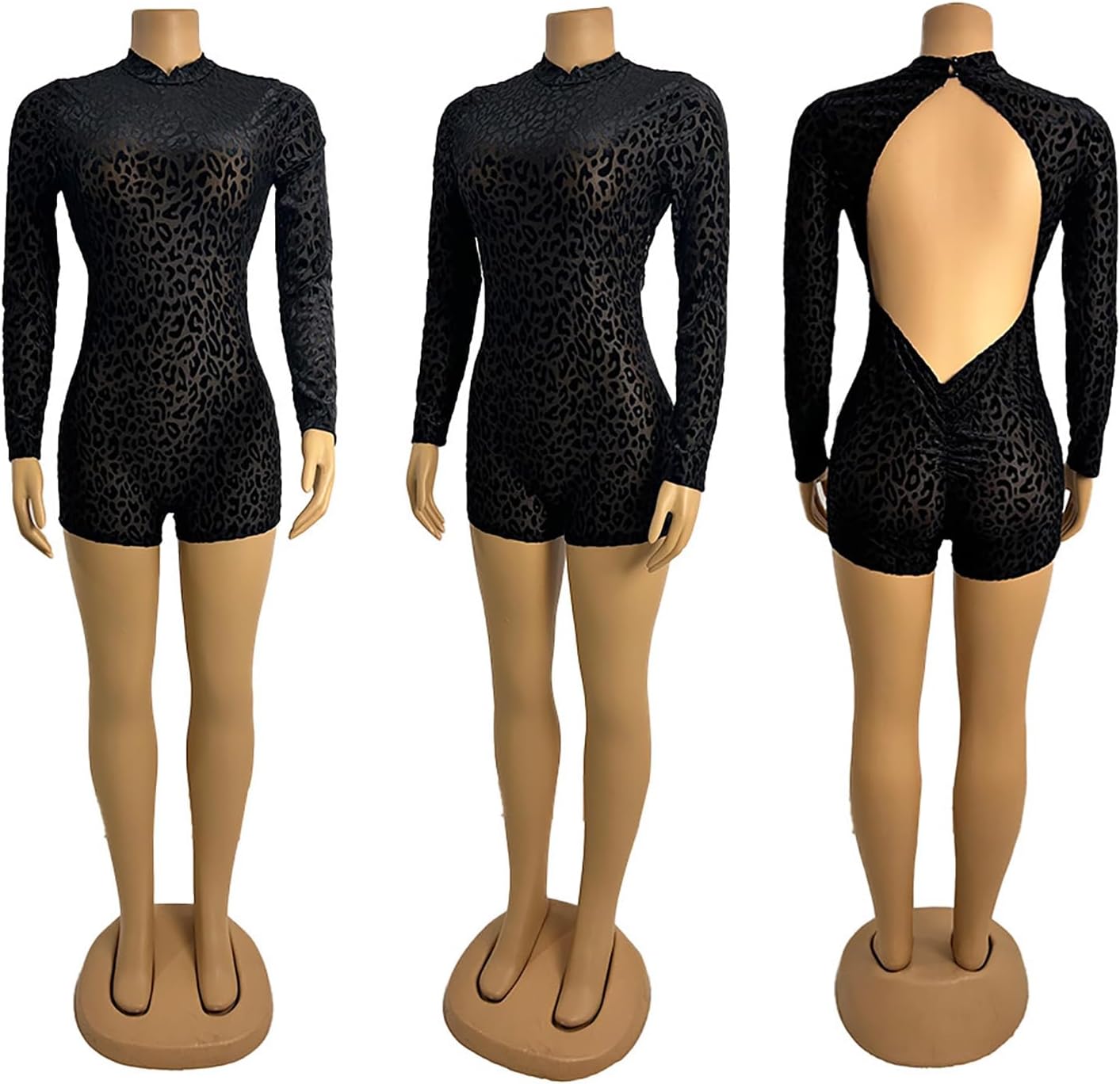 Women Sexy One Piece Mesh Patchwork Short Jumpsuit See Through Long Sleeve Backless Club Bodycon Rompers - Image 5