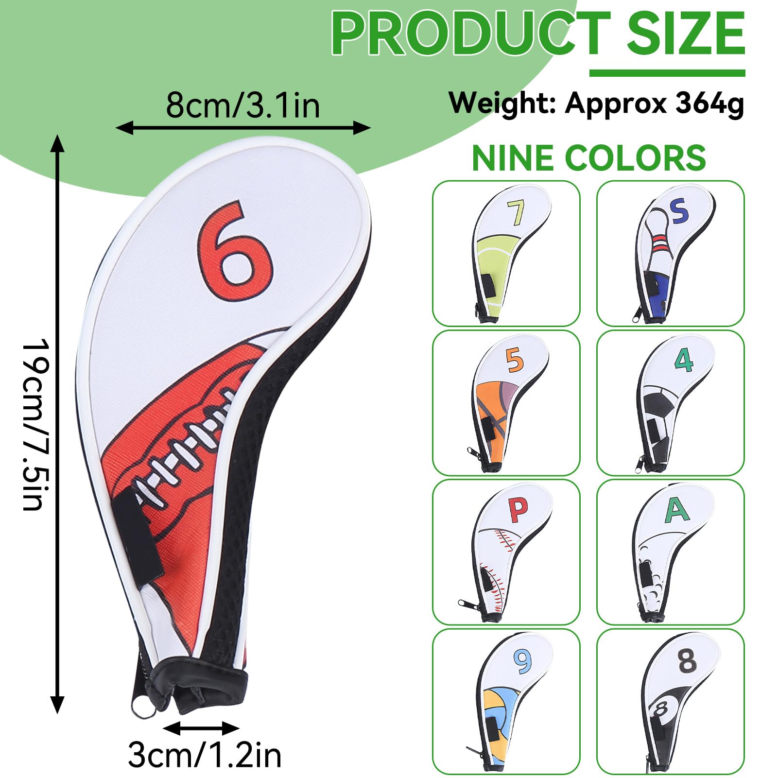 9Pcs Couvre-têtes de Clubs de Golf en Forme de Fer, Étanche Couvre-Clubs de Golf avec numéro pour Hommes Femmes, golfeurs droitiers et gauchers Compatibilité Universelle avec Tous Les fers