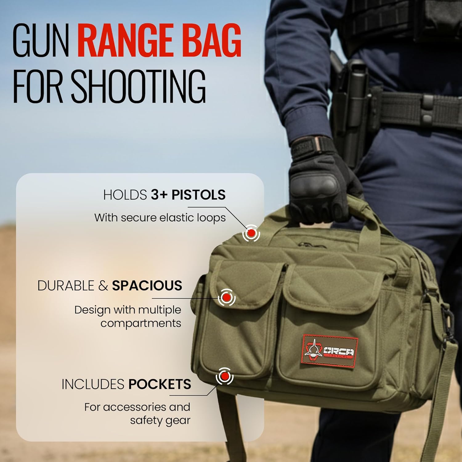 Gun Range Bag for Shooting – 3+ Compact Pistol Revolver Range Bag for Handguns and Ammo – Self Standing Gun Bag – Handguns Bag with Durable Double Stitching Lockable YKK Zippers - Image 2