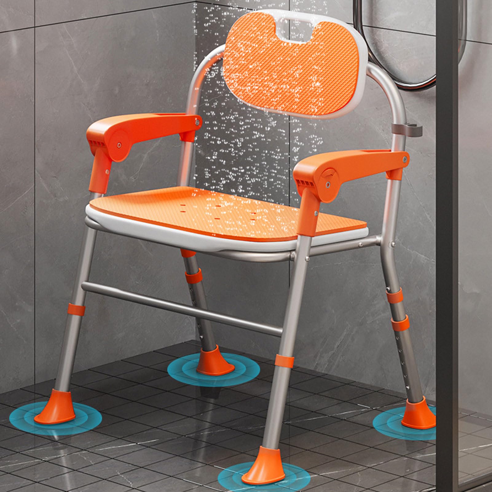 HUHJYUGE Silla para Ducha, Silla de Baño Asiento de Seguridad para Baño, Taburete de Baño Antideslizante con Respaldo Reposabrazos, Altura Regulable, para Mayores, Embarazadas (A)