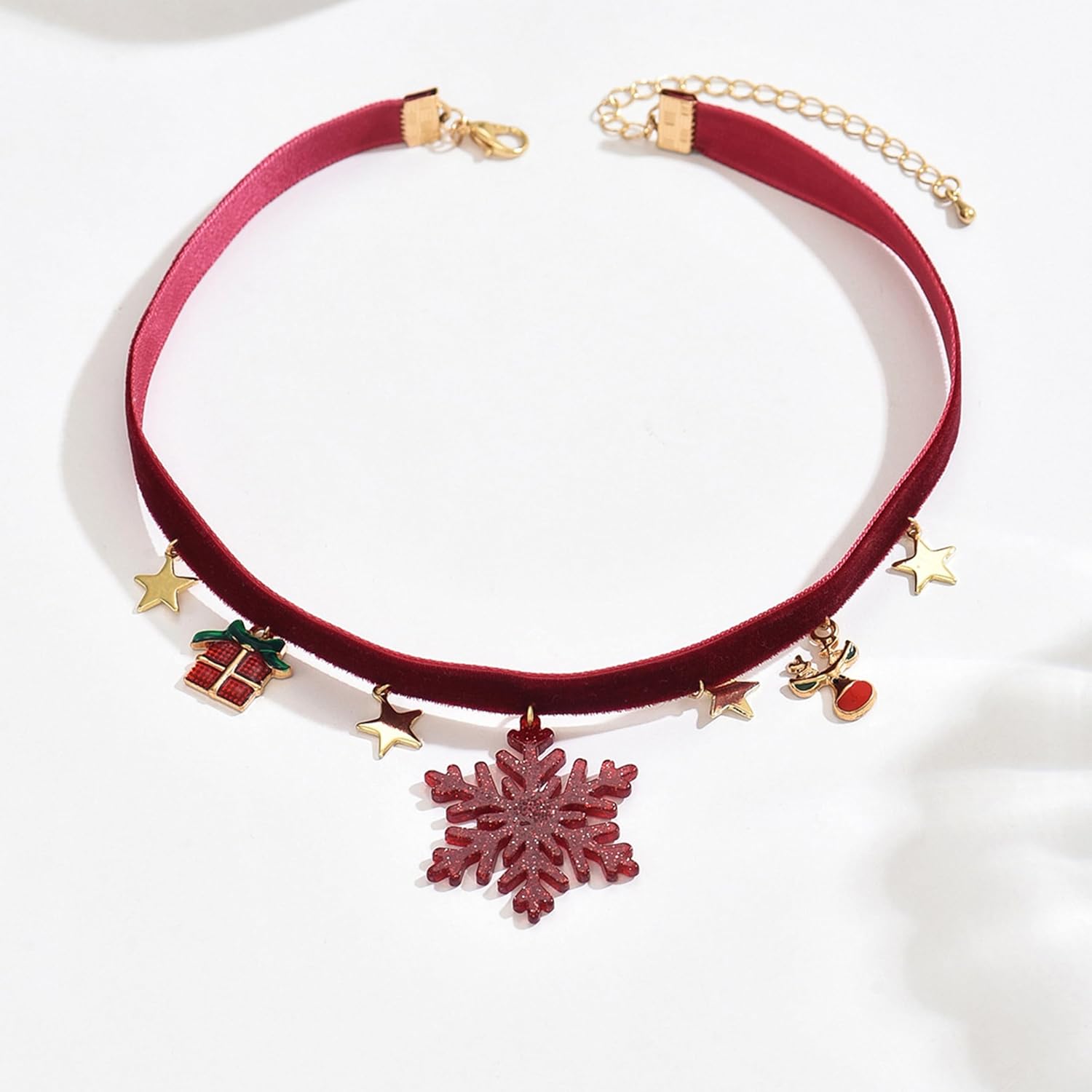 Christmas Choker Necklace Cute Red Velvet Snowflake Star Reindeer Pendant Necklace for Women Xmas New Year Party Holiday Fashion Jewelry - Image 6